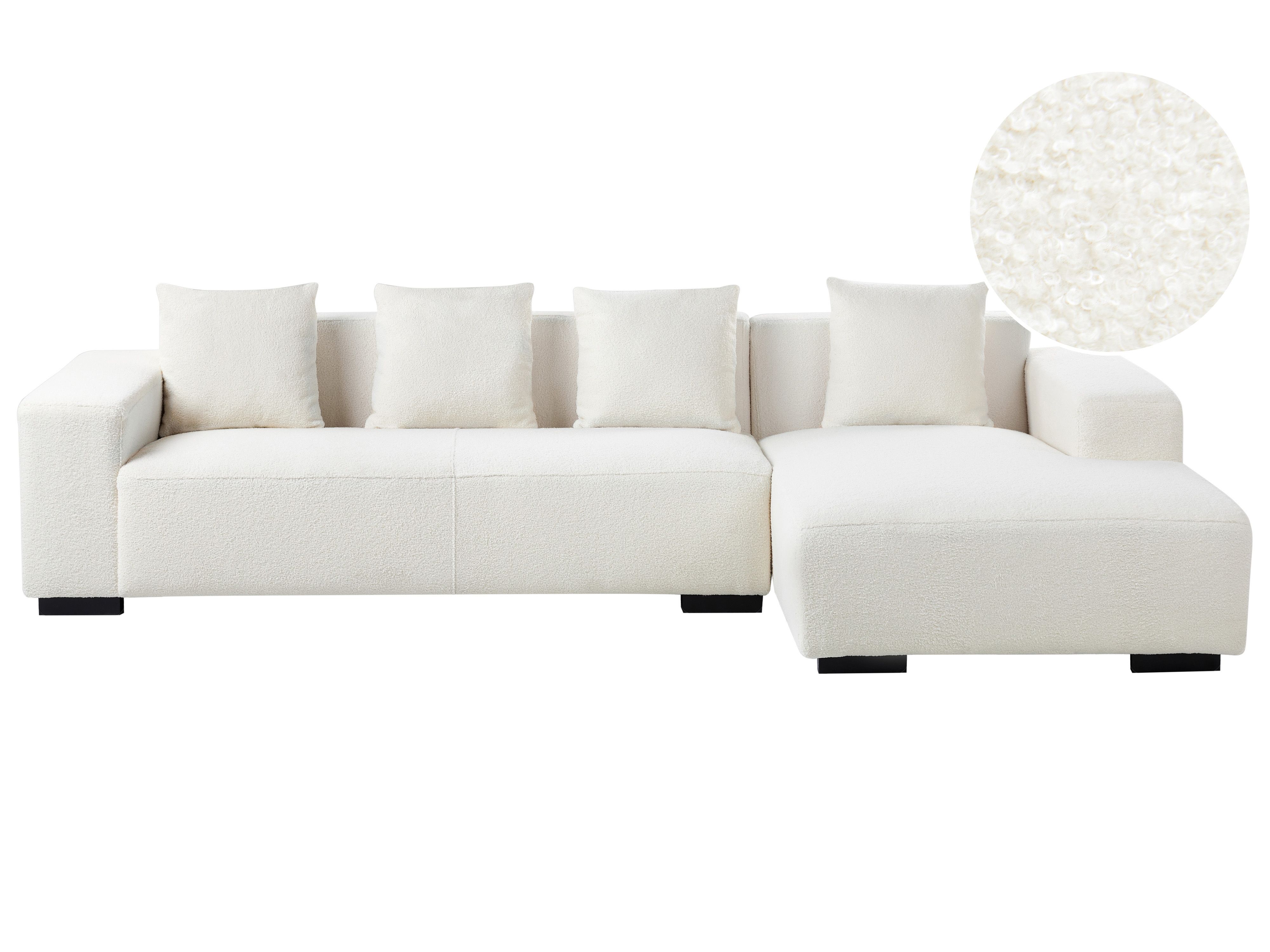 Corner Sofa 4 Seater LUNGO Boucle White Left Hand