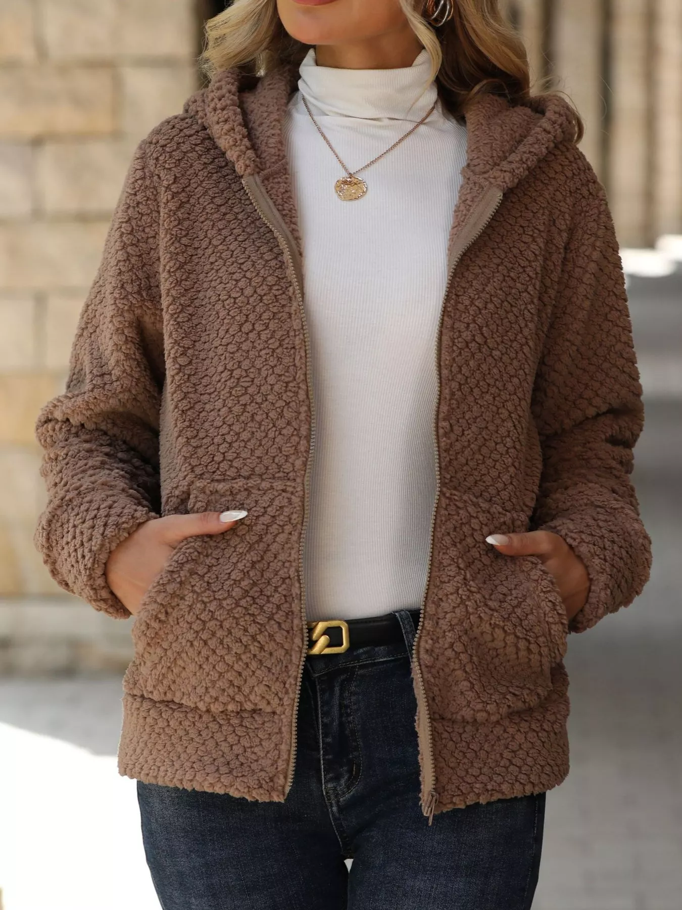 Textured Knit Zip-Up Hooded Outerwear - ZKZOOK