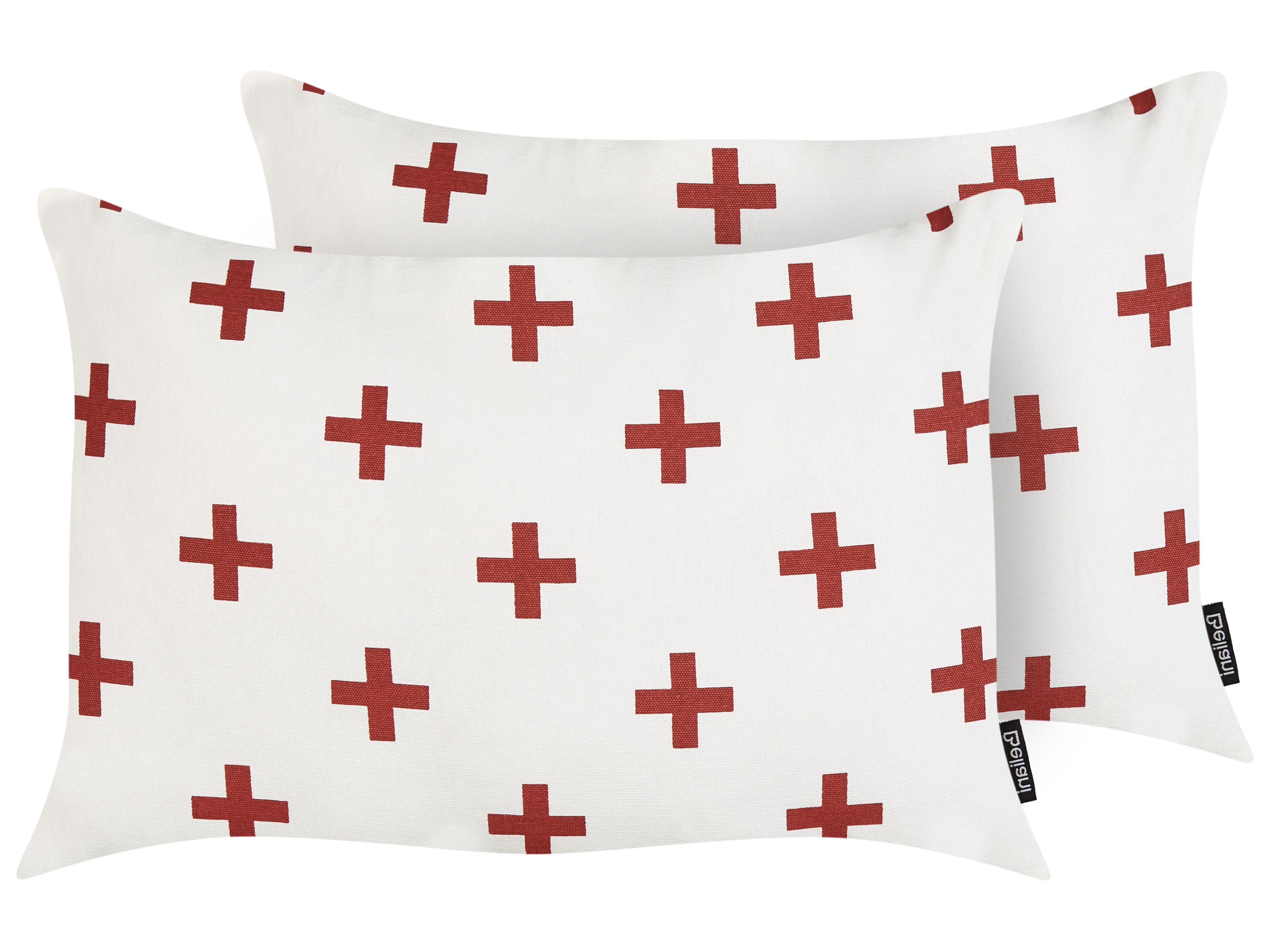 Set of 2 Decorative Cushions VELLEIA Cotton 50 x 35 cm White Geometric Pattern