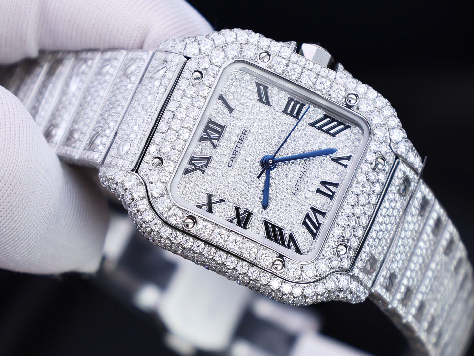 Cartier Santos Custom With Full Diamond Moissanite Hong Kong 35mm - Top club