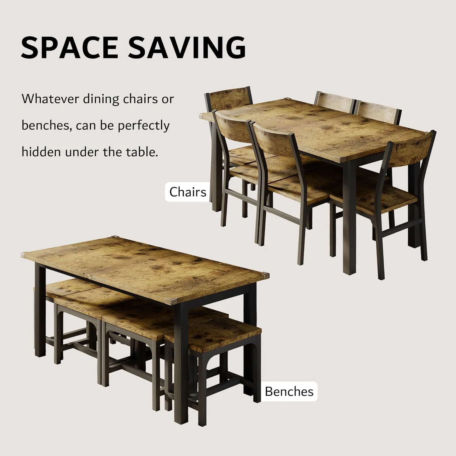 iPormis 63" Extendable Dining Table for 4-8, Square Wooden Dining Room Table with Metal Base, Modern Extendable Table for Small Kitchens, Dining Office Areas, Black - Image 16
