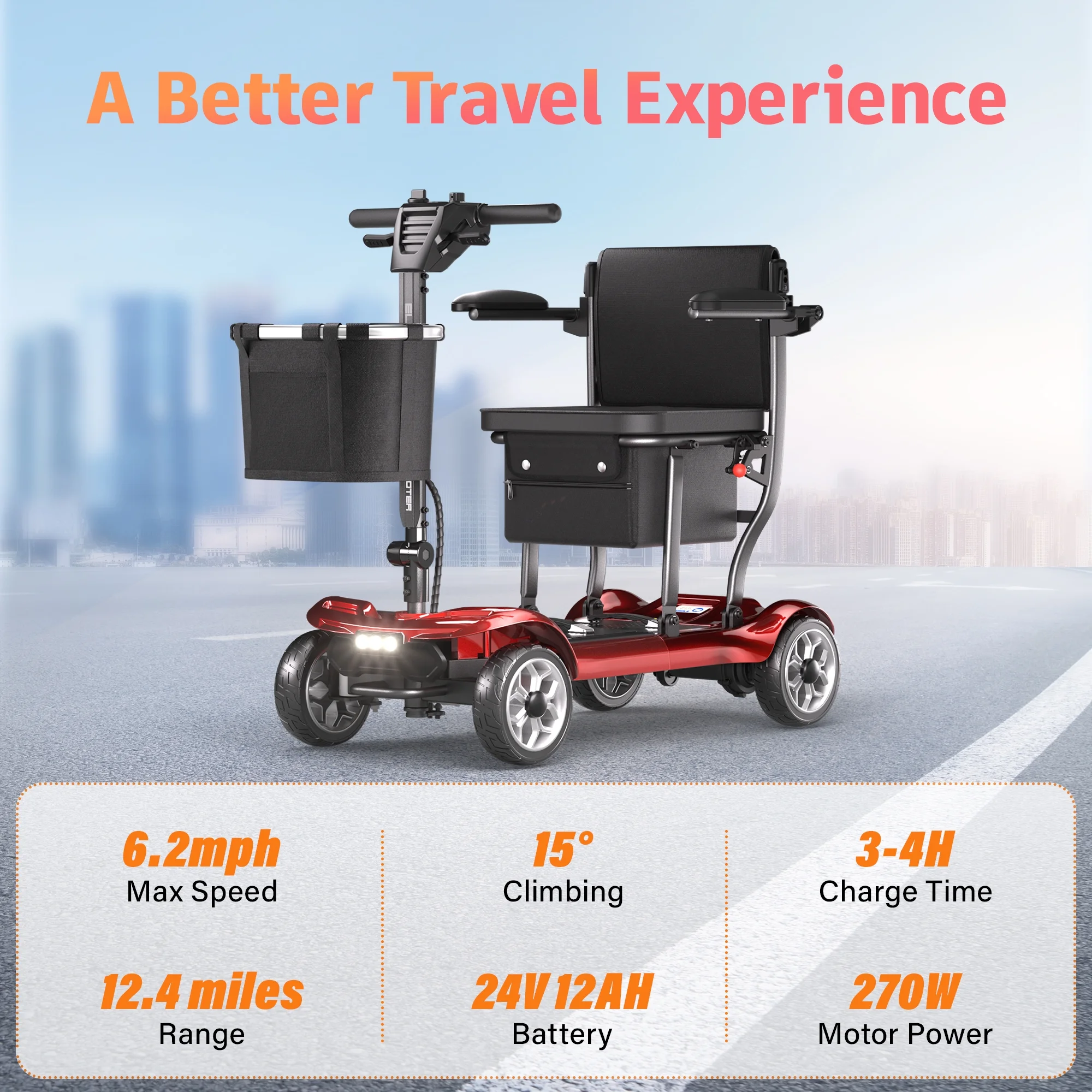 EAGLOG Light Weight 4 Wheels Mobility Scooter for Seniors, Electric Folding Wheelchair Device for Travel, Black - Image 28