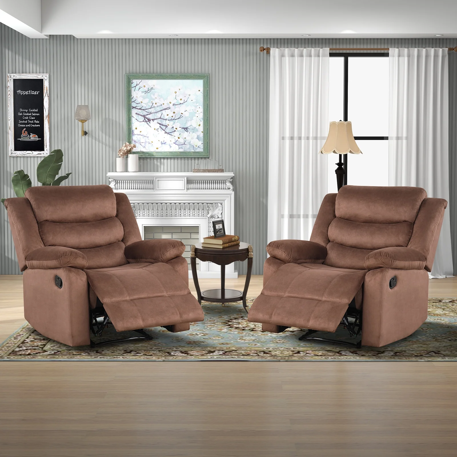 Bonzy Home Recliner Chairs for Living Room Overstuffed Breathable Fabric Reclining Chair Manual Sofa Brown - Image 34