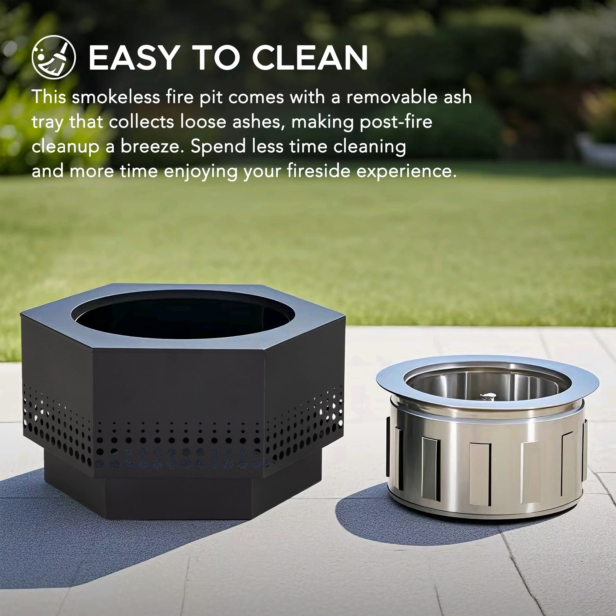 Sunjoy 28 In Smokeless Fire Pit with Removable Ash Pan, Outdoor Portable Wood Burning Fireplace with PVC Cover and Fire Poker ,Ideal for Camping, Bonfire, and Backyard, Black - Image 5