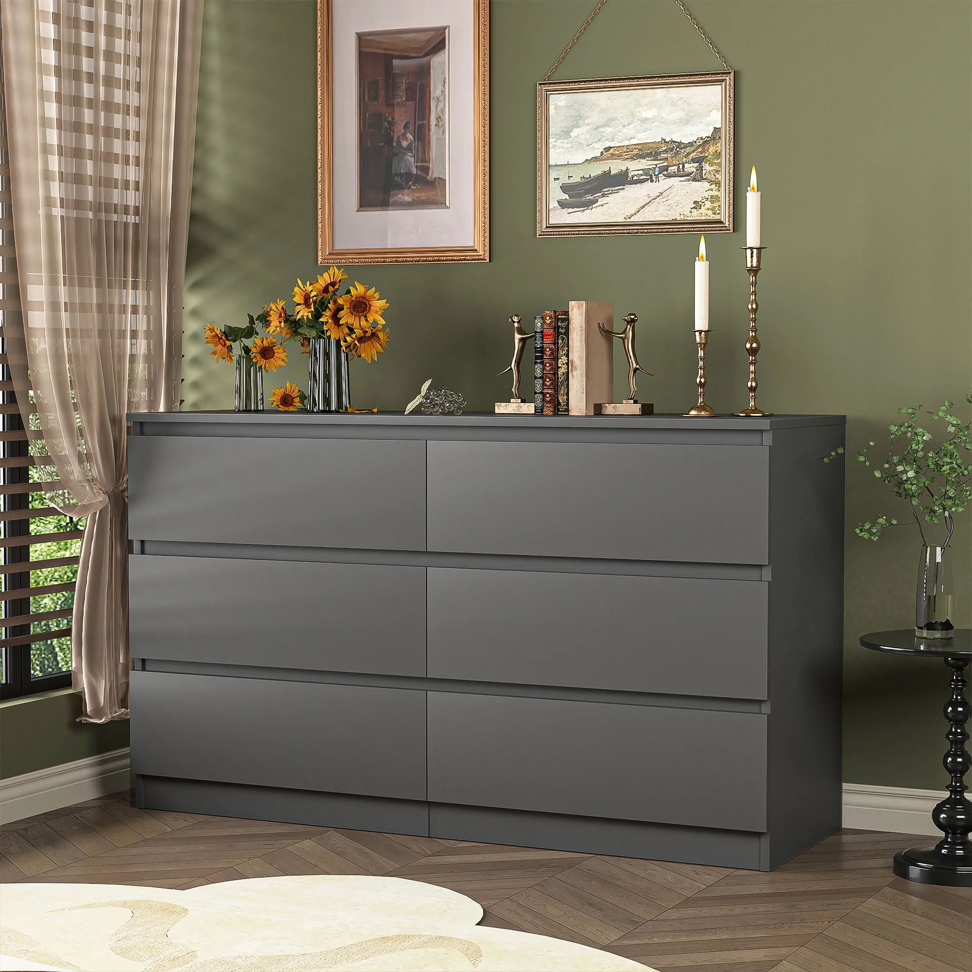 Kadyn White Chest of Drawer, 6 Double Drawer Dresser for Bedroom, Modern Storage Cabinet for Living Room, Dresser - Image 139