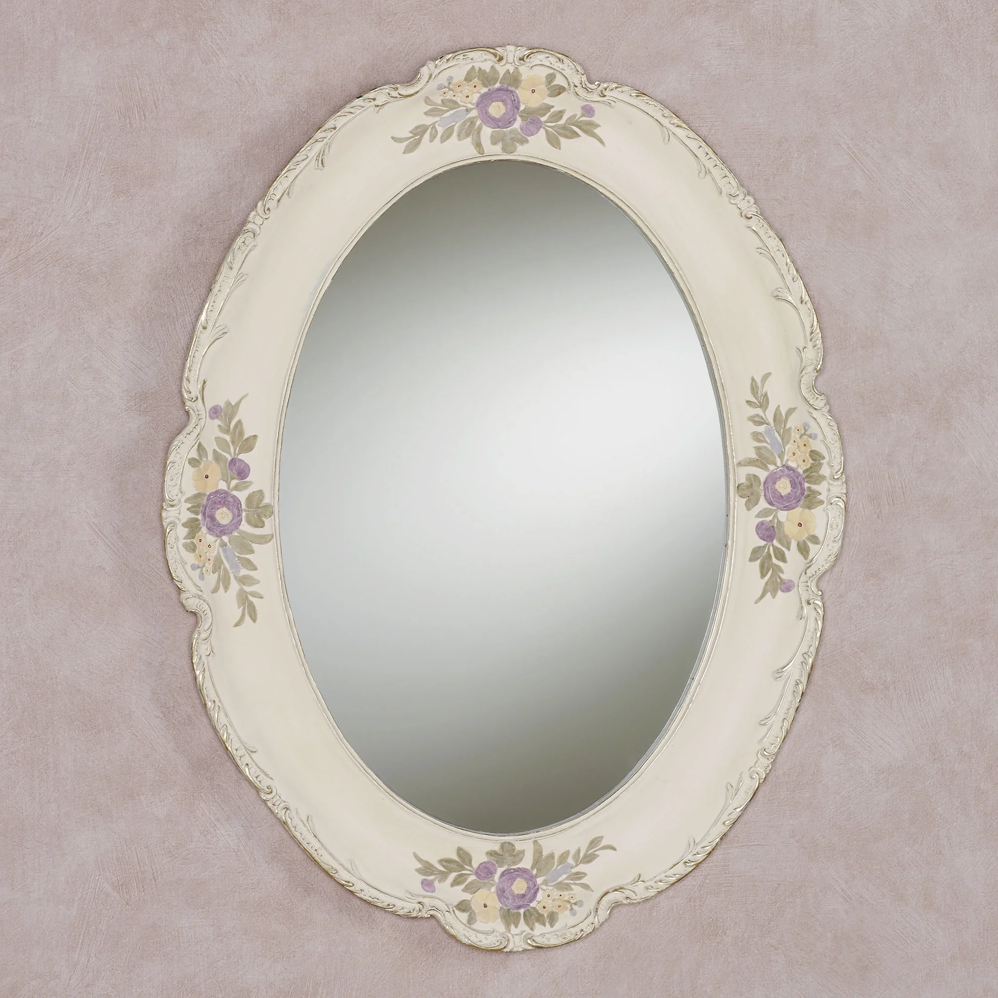 Enclaire Charming Floral Oval Wall Mirror Ivory