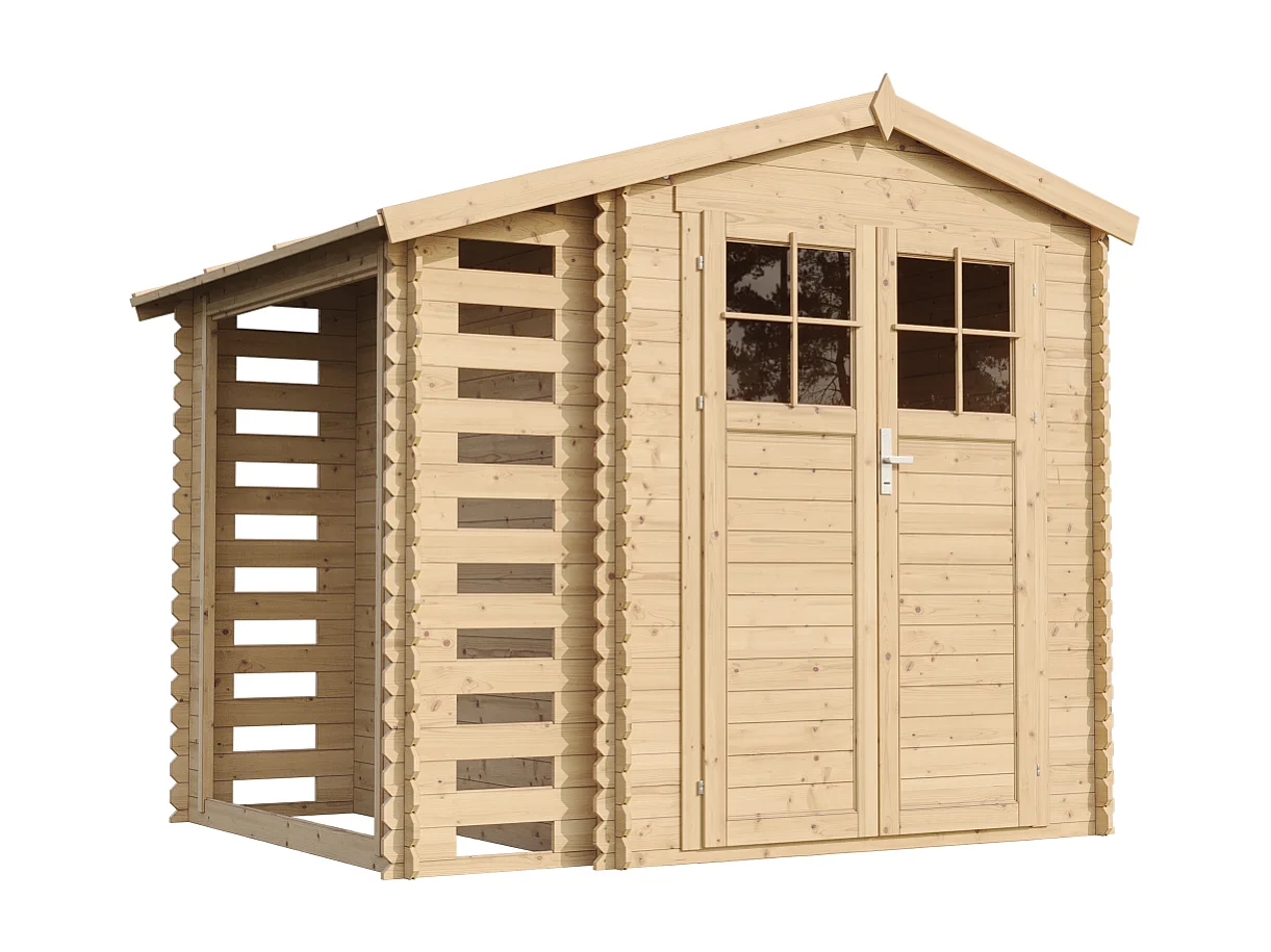 Abri de jardin en bois et range bûches extérieur - 3,53 + 0,97 m2 - M386F