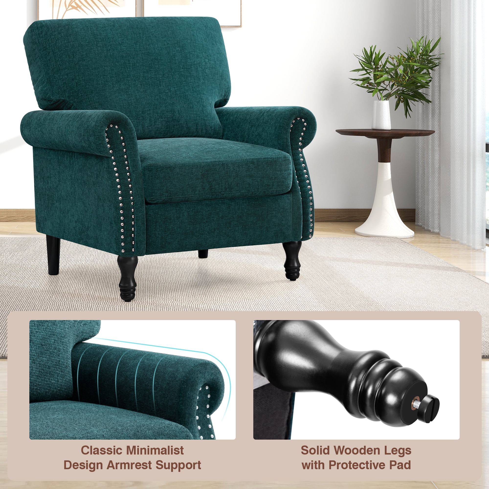 COOLHUT Modern Accent Chair Armchair, Linen Fabric Upholstered Comfy Single Sofa with Solid Wood Frame for Living Room, Gray - Image 28
