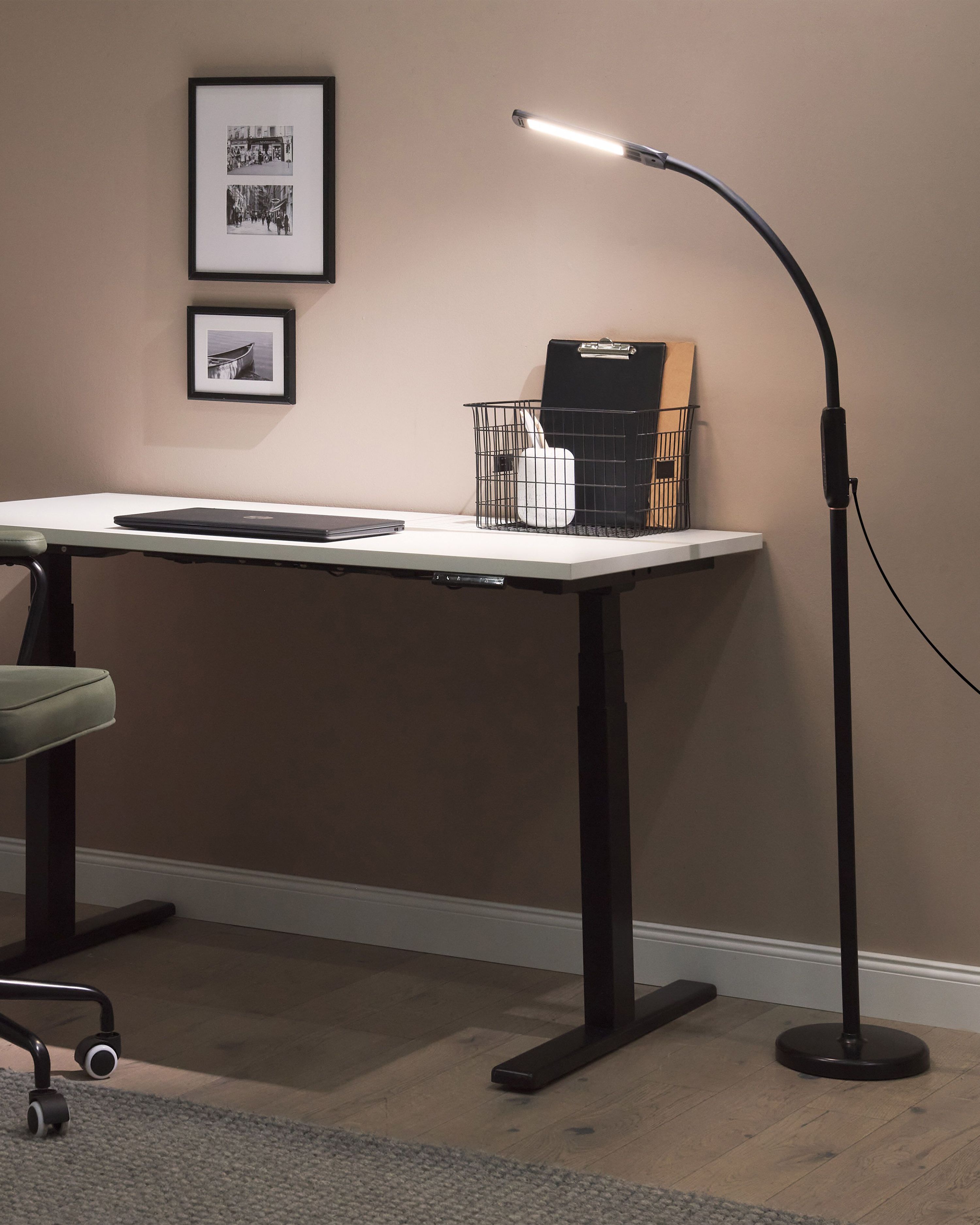 Convertible LED Floor and Clamp-On Lamp APUS with Remote with Dimmer Metal Black