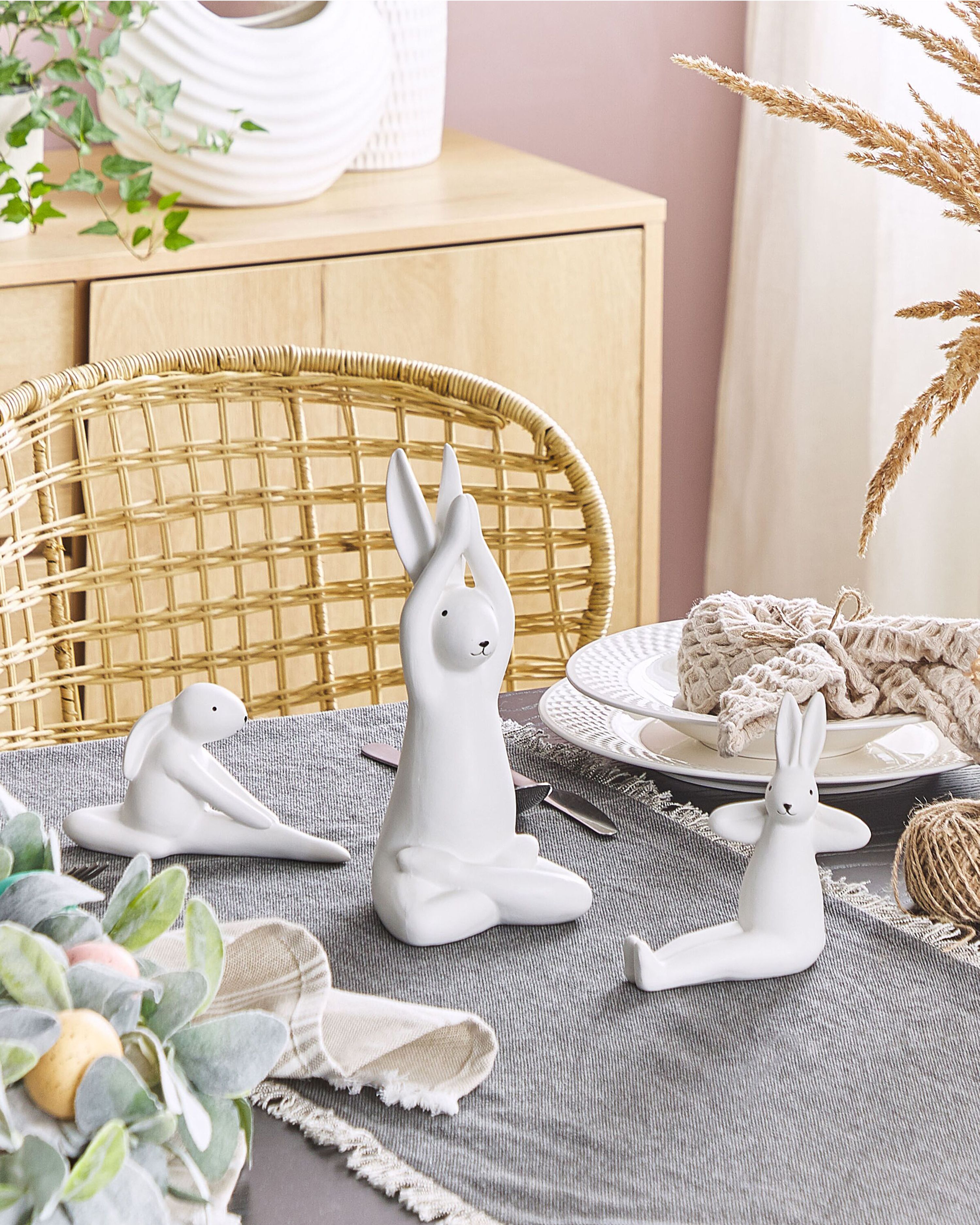 Set of 3 Figurines Hare BREST Ceramic White