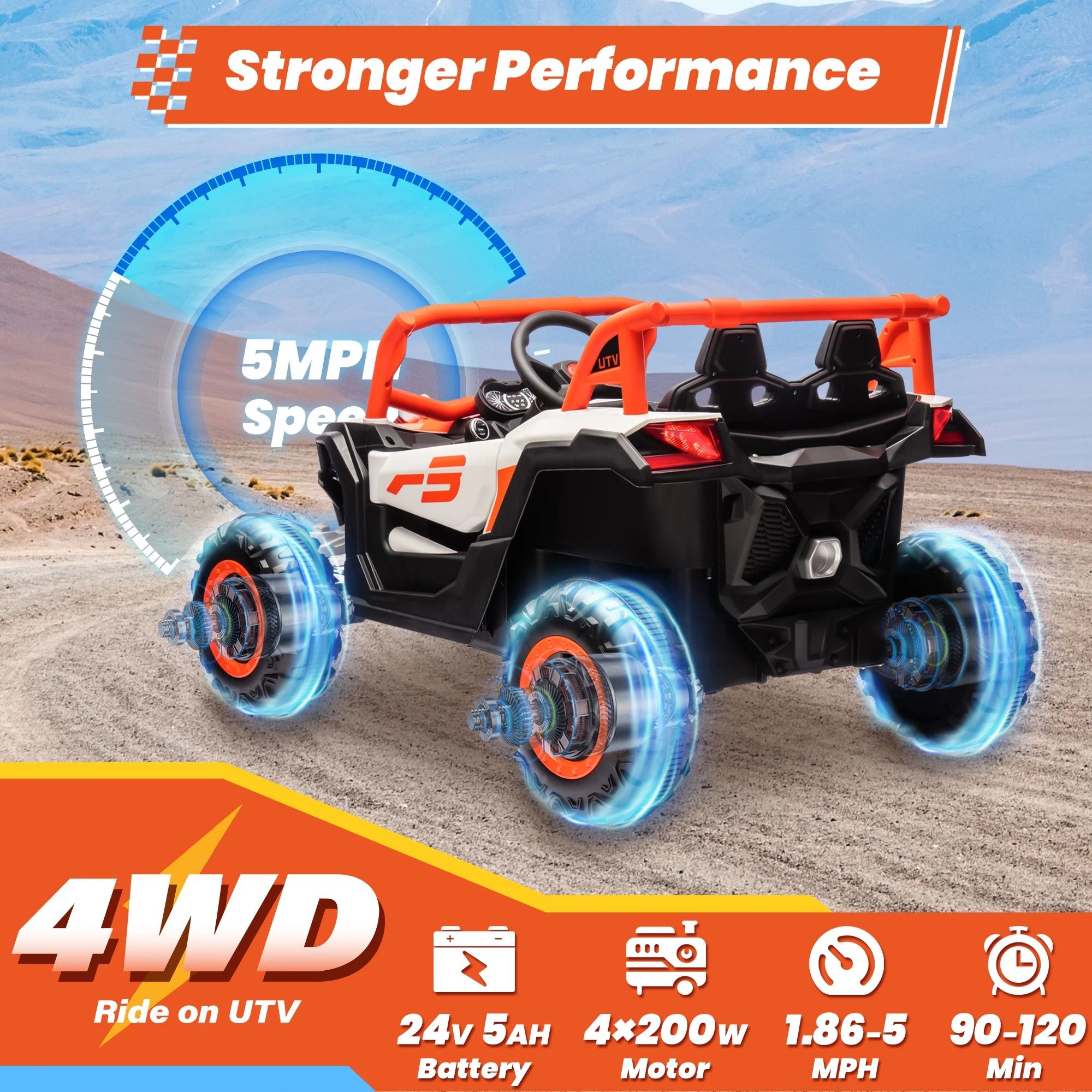 Joyracer 4WD 24 Volt Ride on Toys, 2 Seater Power Car wheels UTV with 800W Motors, Remote Control, Bluetooth Music, Spring Suspension, LED Light, Pink - Image 15