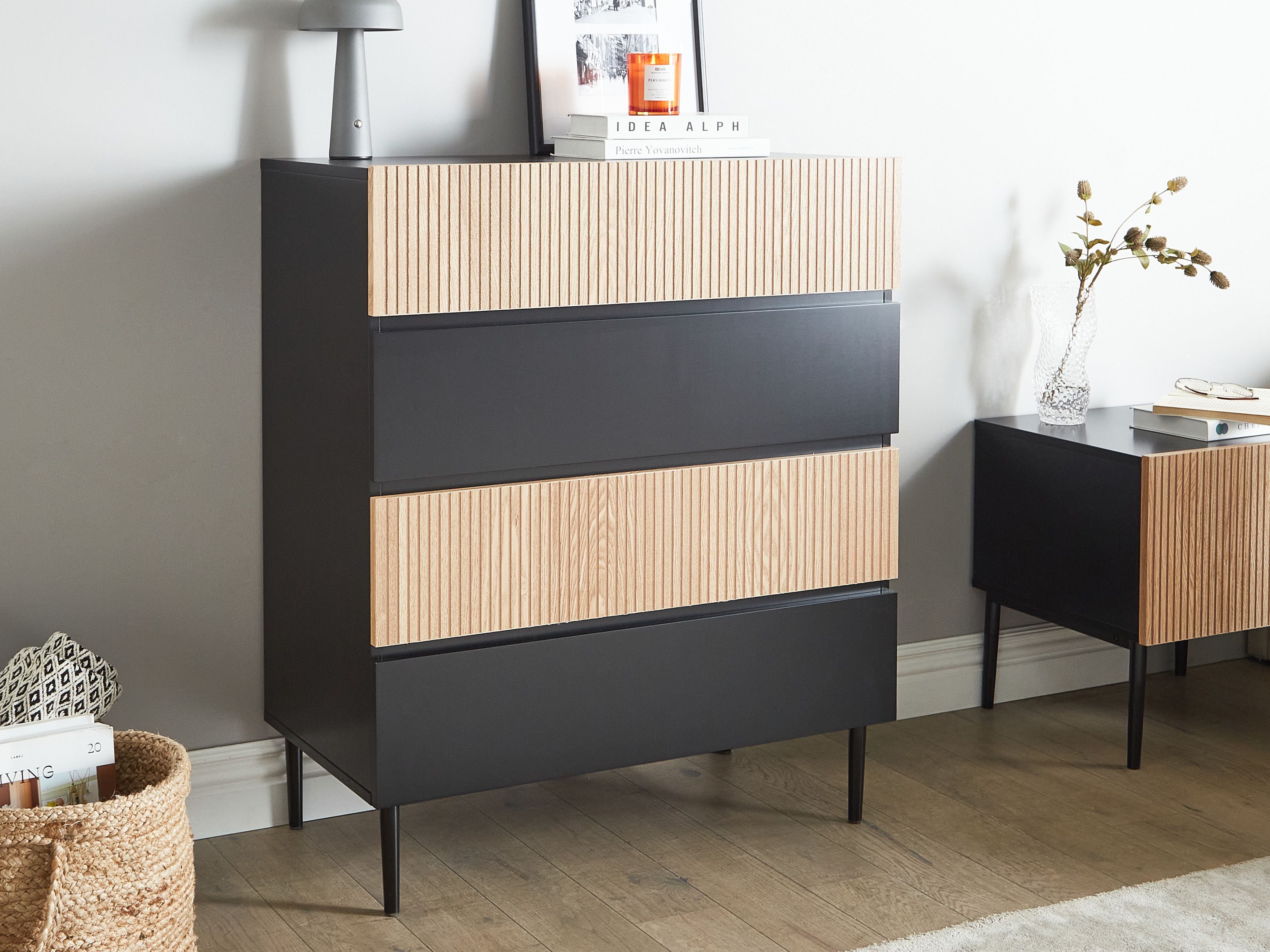 4 Drawer Chest BLYTHE Natural Ash Wood Black