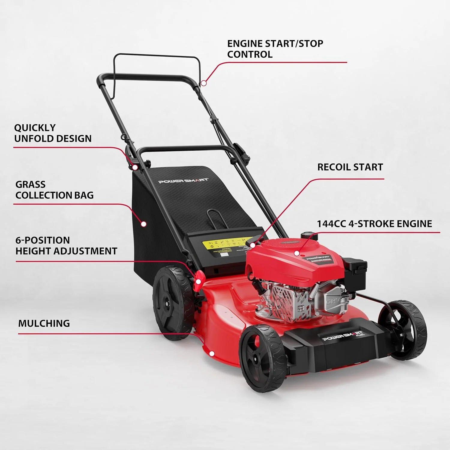 PowerSmart 21 in 2-in-1 Push Lawn Mower With 144cc Engine - 6-Position Height Adjustment - Image 6 PowerSmart 21 in 2-in-1 Push Lawn Mower With 144cc Engine - 6-Position Height Adjustment - Image 6