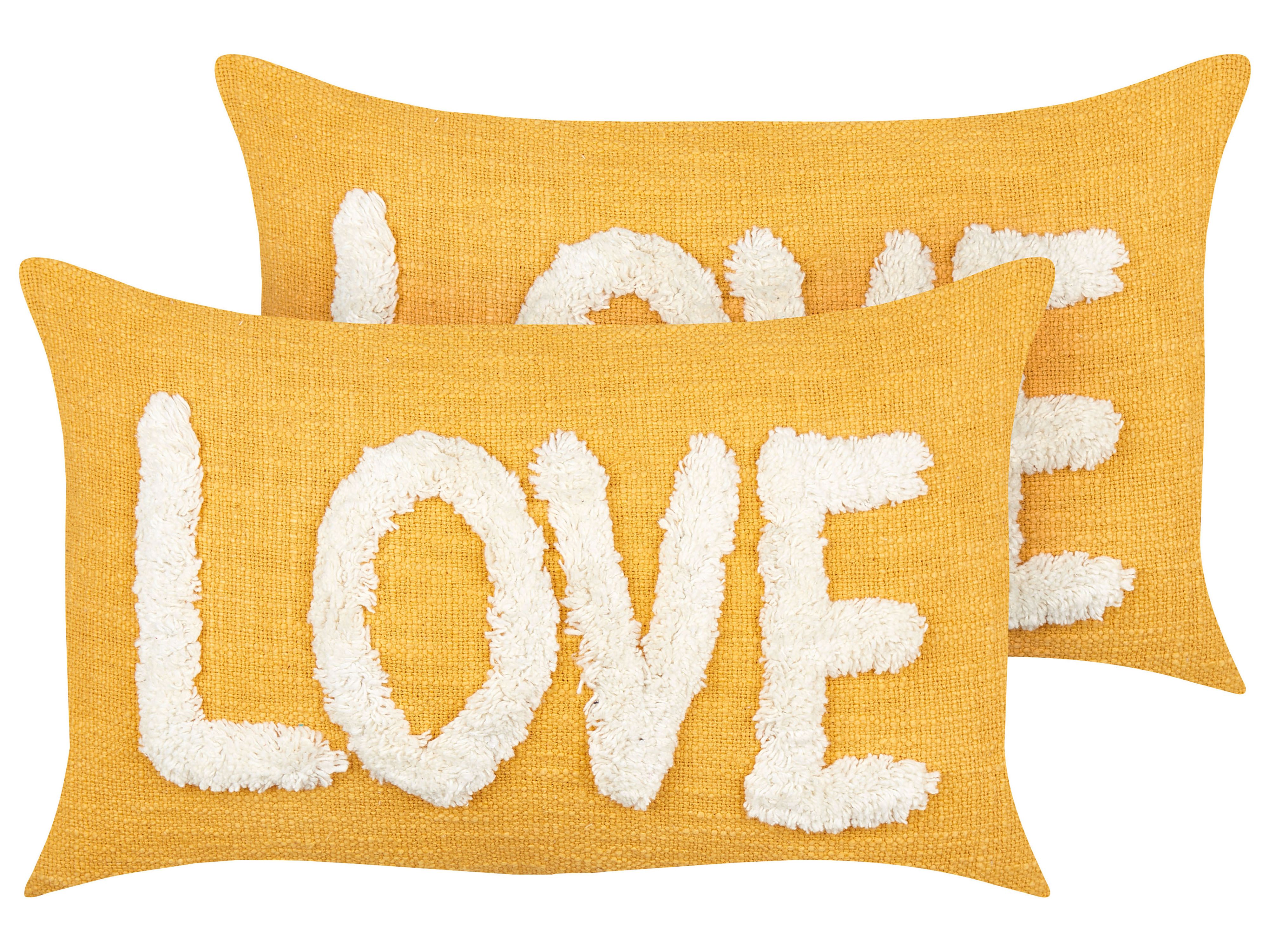 Set of 2 Decorative Cushions LOVE Cotton 30 x 50 cm Yellow