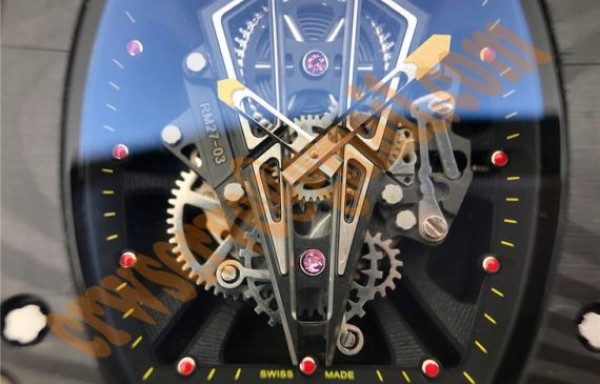 Replica Richard Mille RM027-03 Full Black Carbon Skeleton Dial Black Rubber Strap 6T51 - Top club