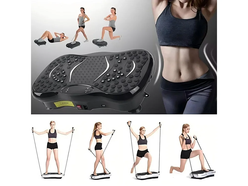 Plaques de vibration 220W, machine d'exercice de fitness à vibration, avec télécommande et 2 bandes de résistance, charge max150kg