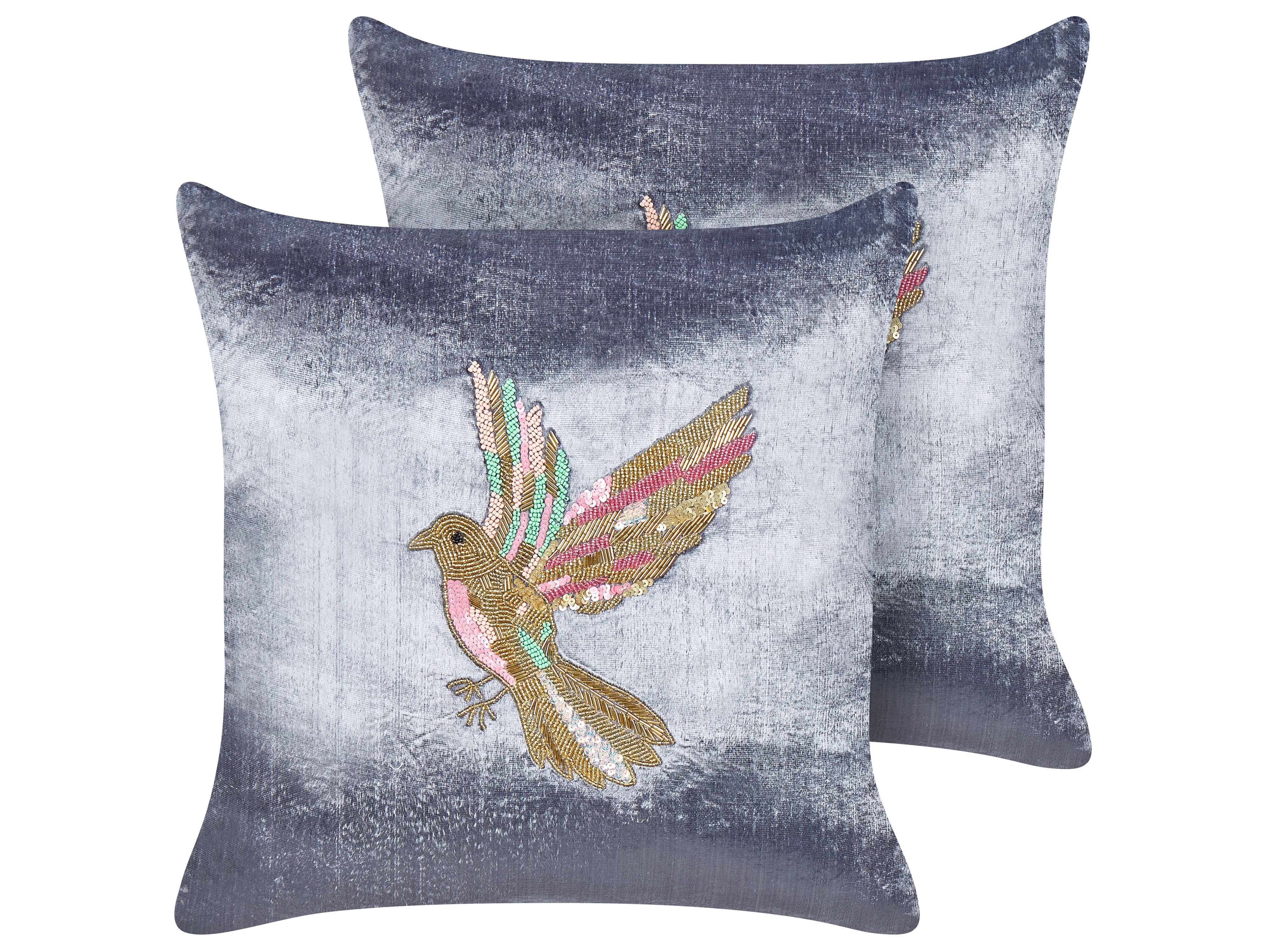 Set of 2 Decorative Cushions RUELLIA Velvet 45 x 45 cm Grey Animal Pattern