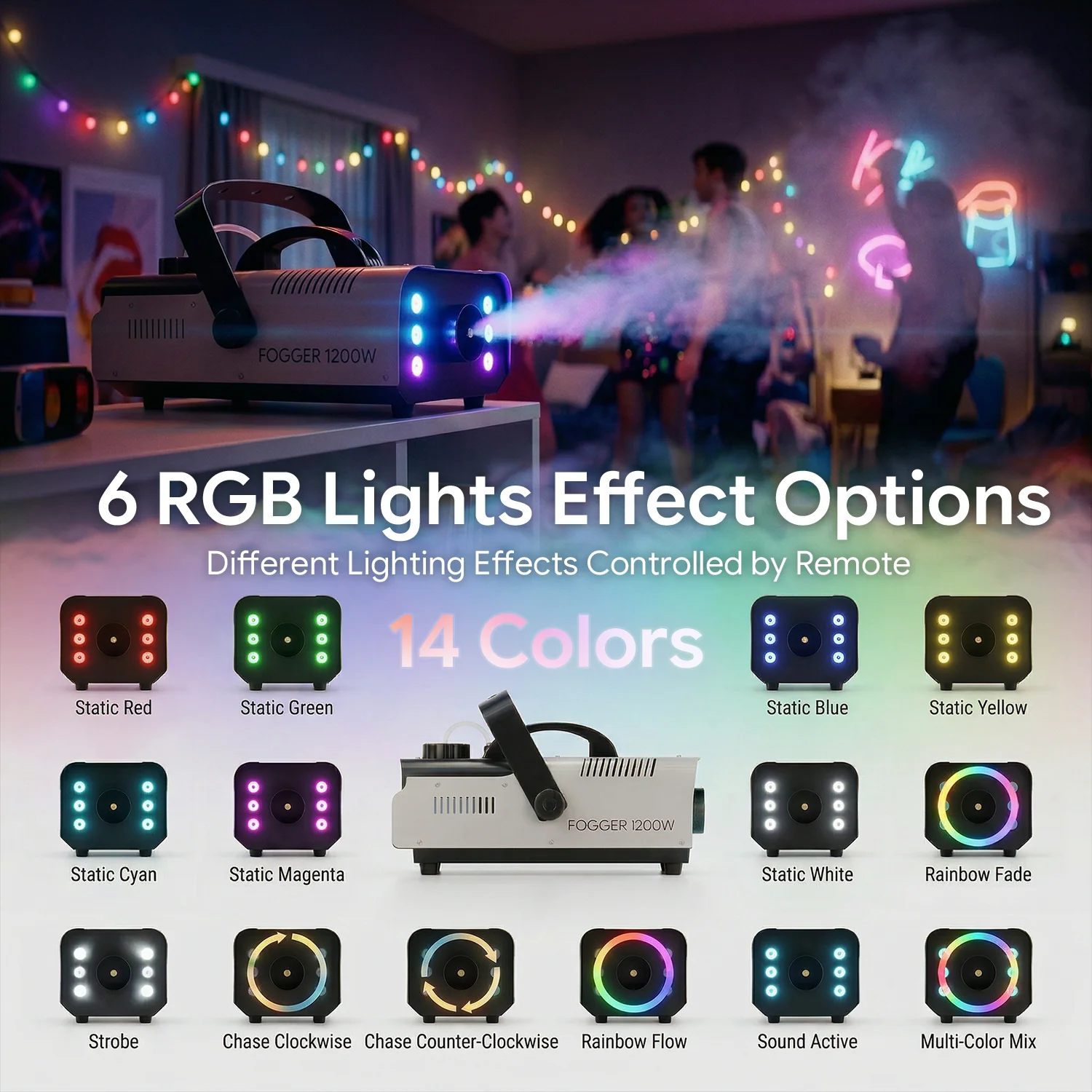 Halloween Fog Machine Smoke Machine 1200W with RGB LED Lights & Remote - Haze Smoke Generator for Halloween, Party, Stage, DJ, Club - Image 4 Halloween Fog Machine Smoke Machine 1200W with RGB LED Lights & Remote - Haze Smoke Generator for Halloween, Party, Stage, DJ, Club - Image 4