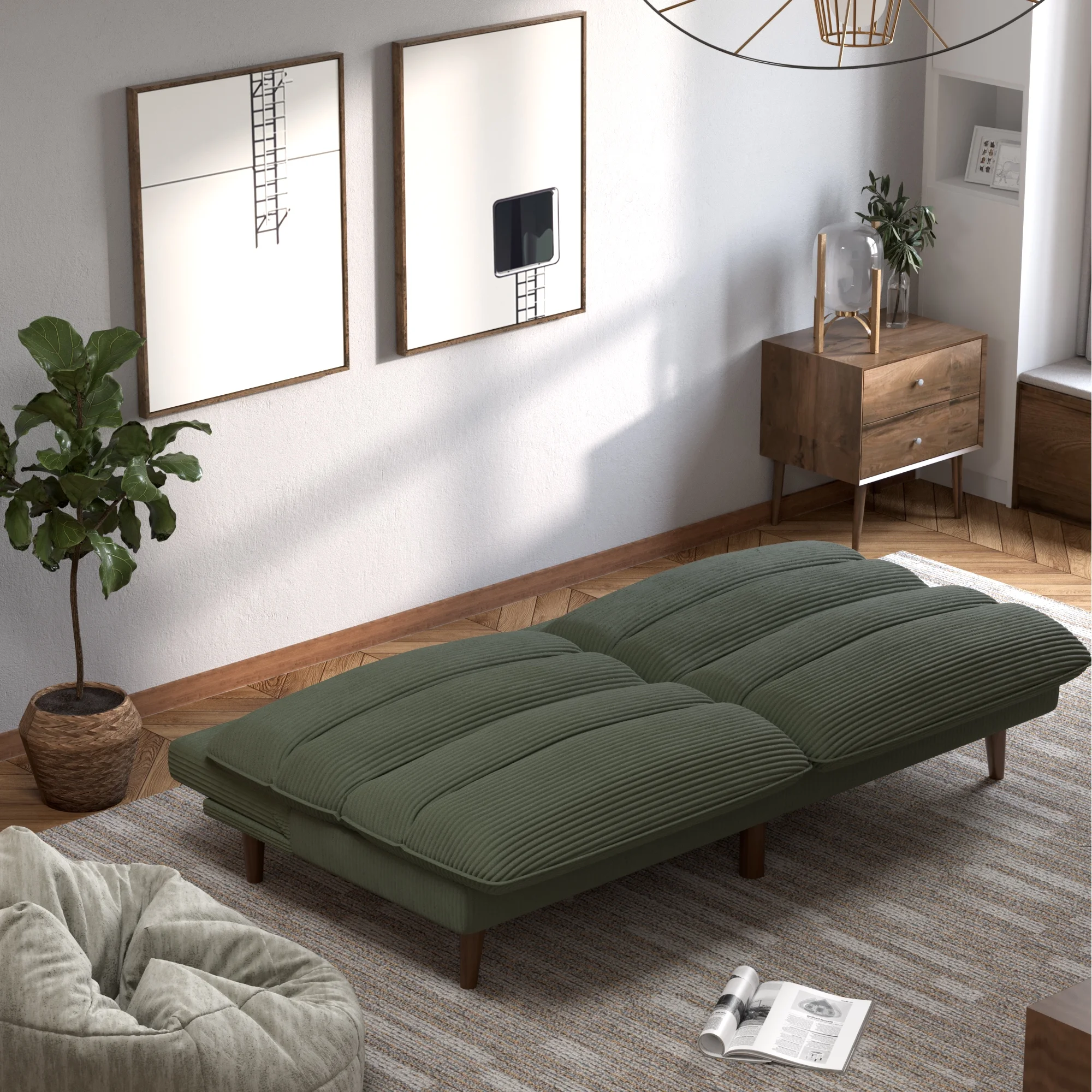 Homall Futon sofa, Two Seat Adjustable Sofa, Corduroy Fabric, Upholstered Sofa, Sofa Changeable into Bed, Leisure Reading and Games, Green - Image 4