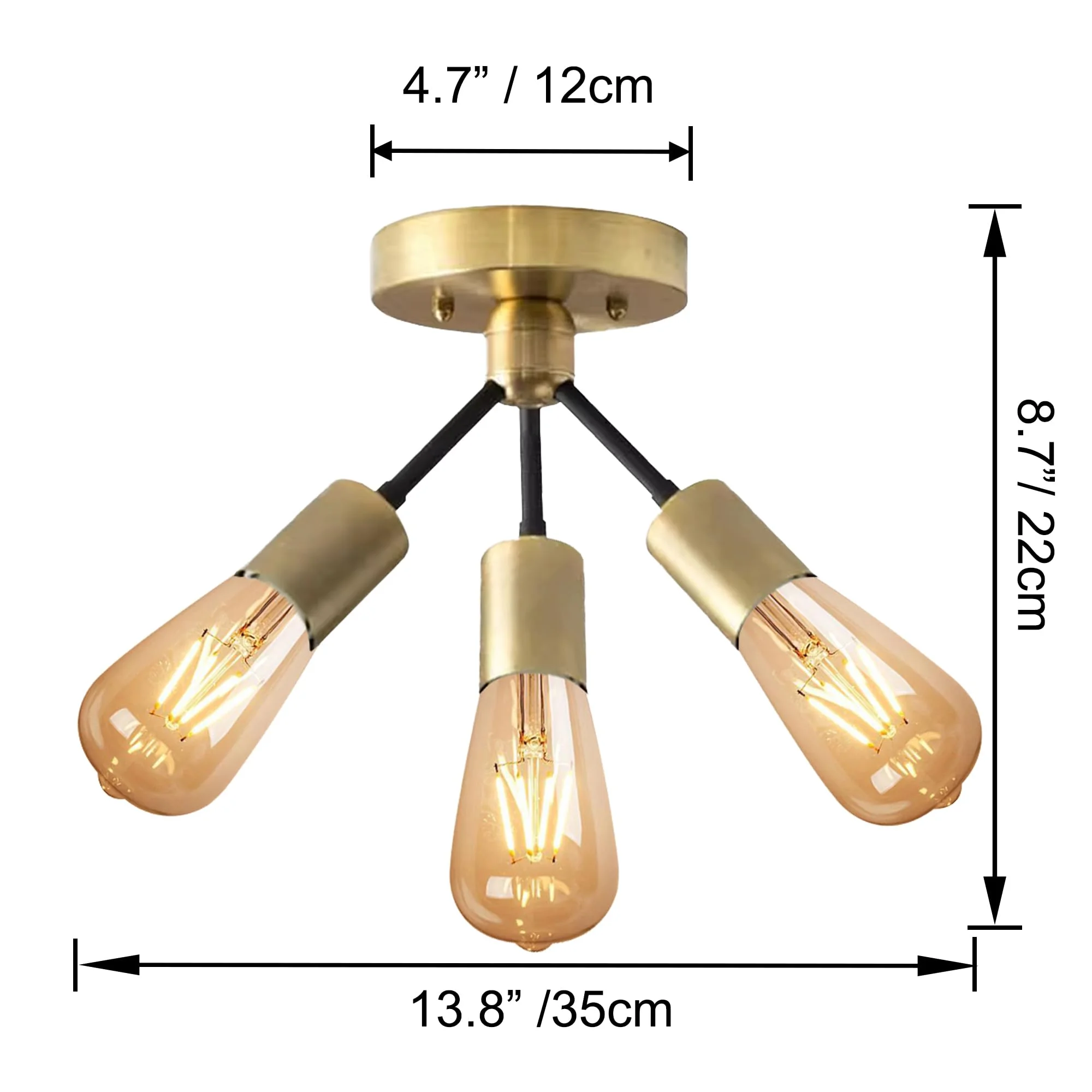 FSLiving 3 Lights RV Hardwired Wall Light with 12V RV Decorative Light RV Ceiling Light Dome Shape Ceiling Mount, E26 2700K Bulb Included Industrial Semi Flush Mount for RV Camper, Gold
