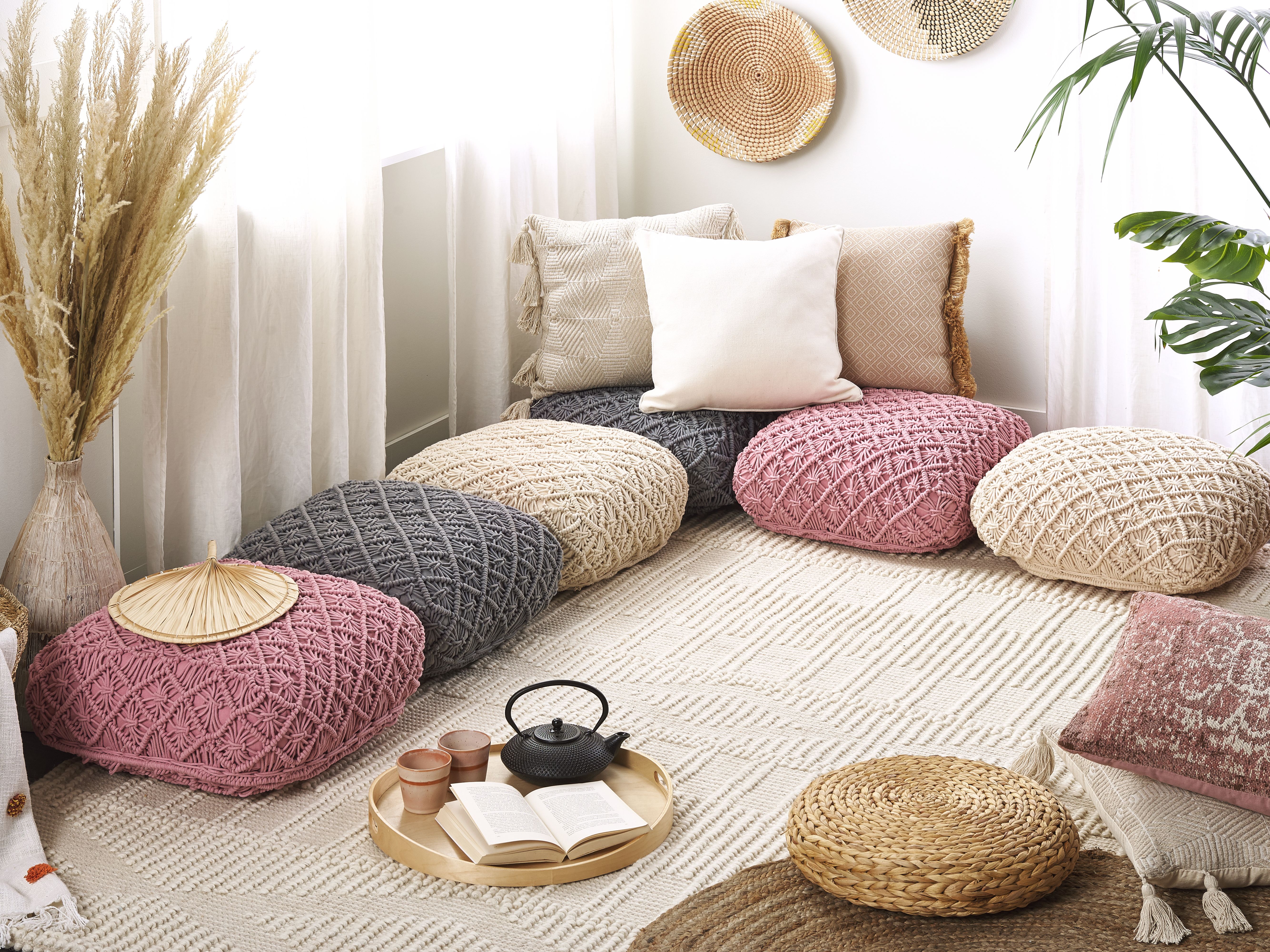 Pouffe Macramé BERRECHID Cotton Beige