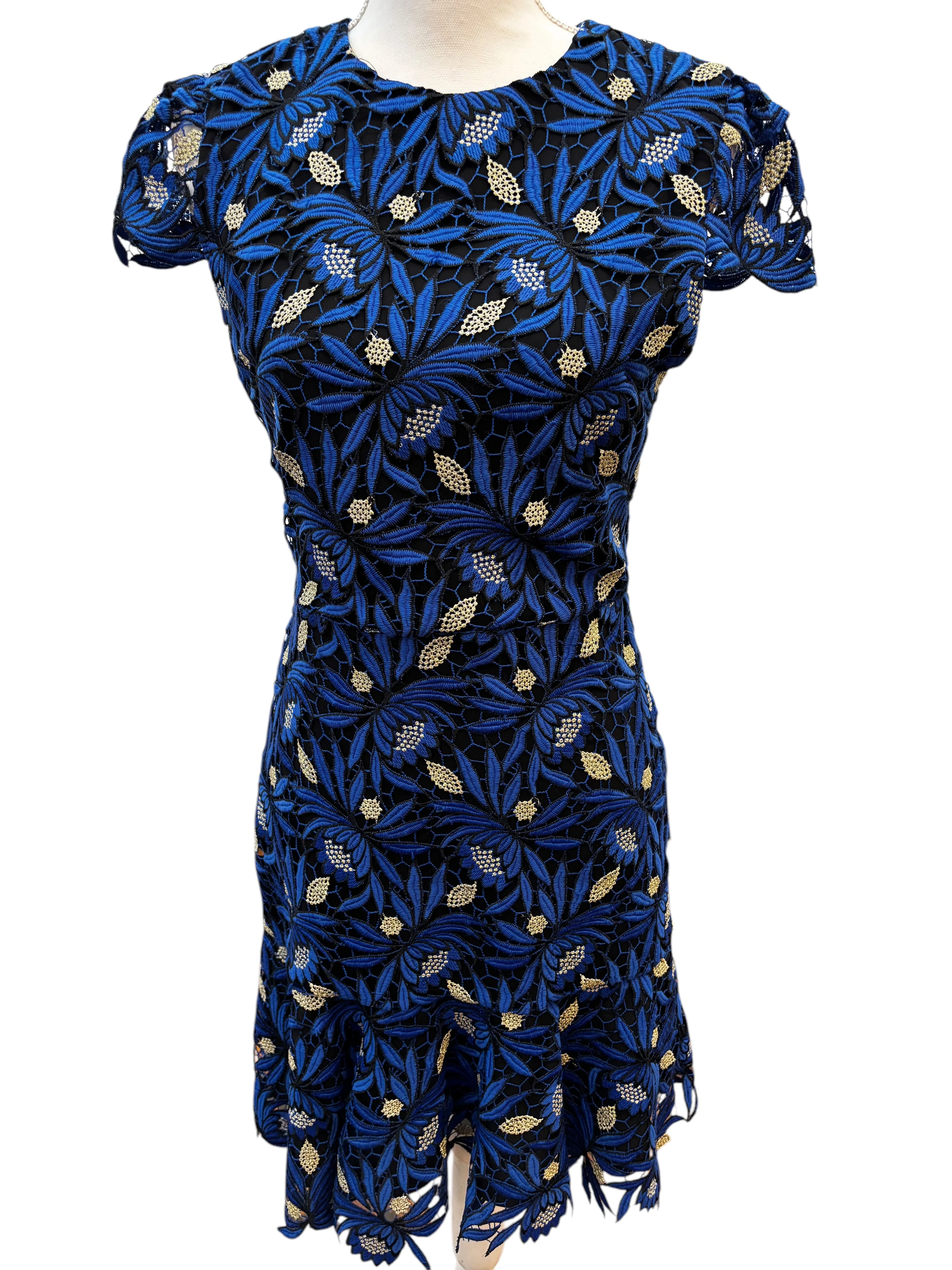 Alice + Olivia Black/Royal Blue Cap Sleeve Dress, S