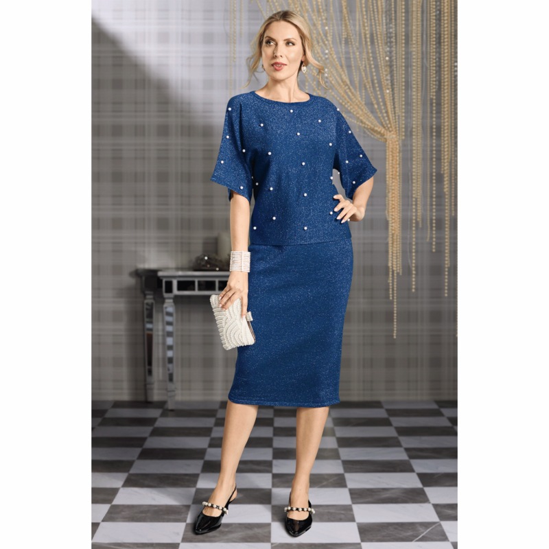 Matching Faux-Pearl Sweater and Skirt Set - MIDNIGHT VELVET CATALOG