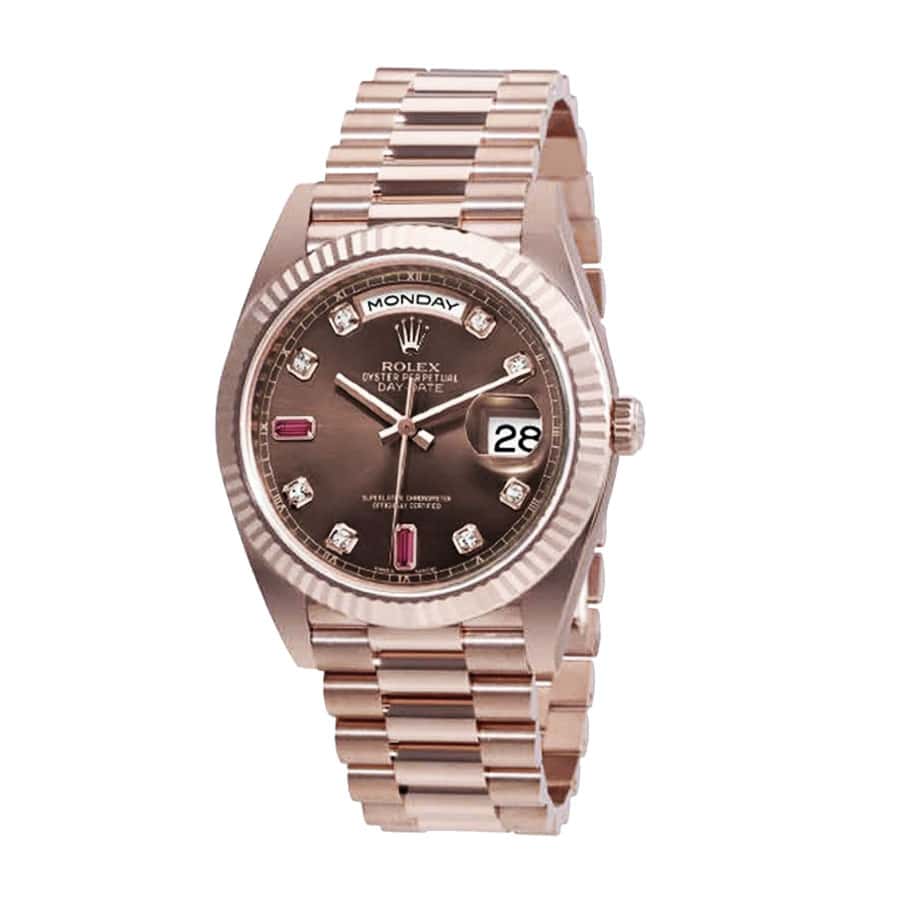 Rolex Day-Date 128235 AR Rose Gold Wrapped Chocolate Dial Replica - Elite Watch Atelier