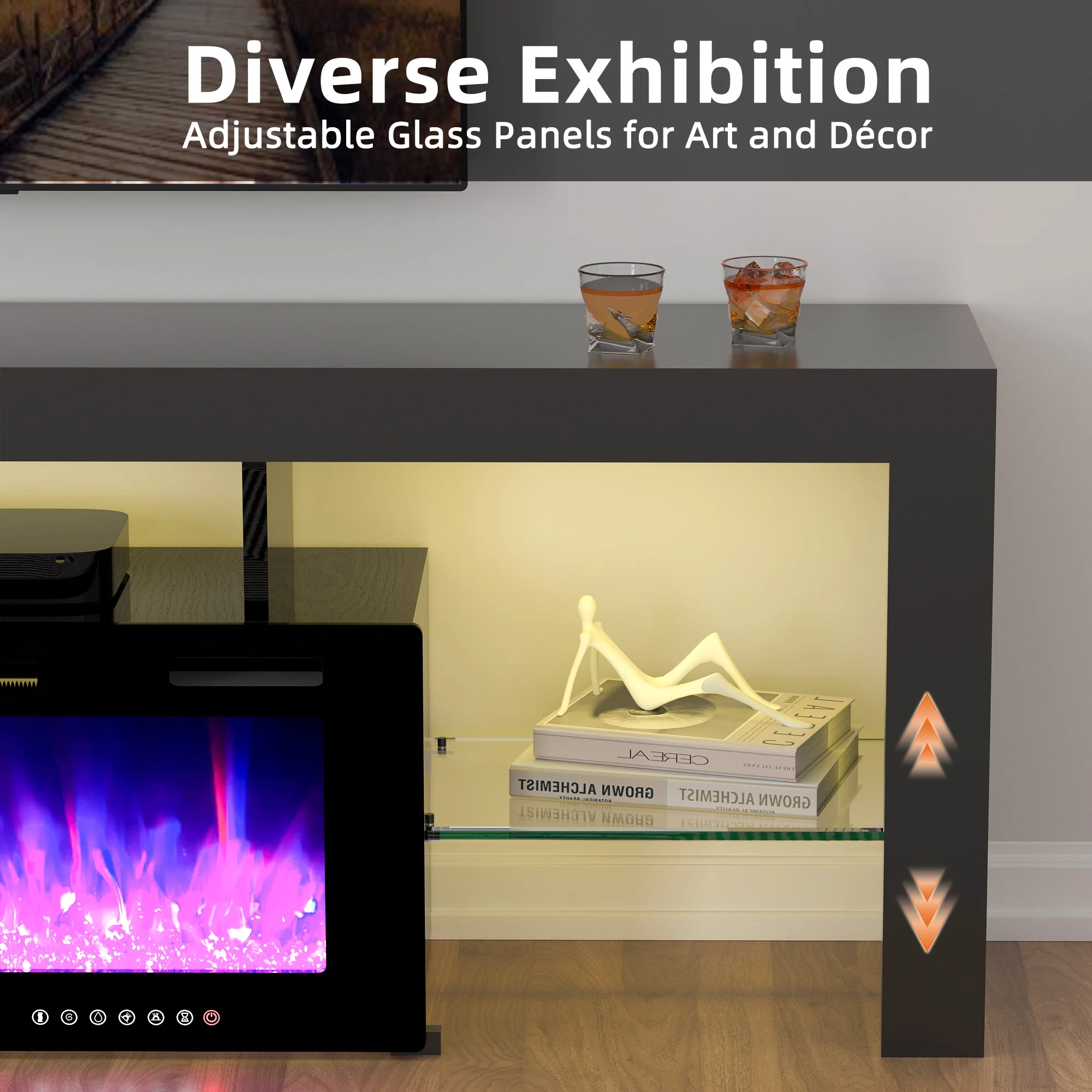 70" Electric Fireplace TV Stand by GetYes - Sleek White Design with Adjustable Flame & Remote Control, Perfect for Living Room - Image 14