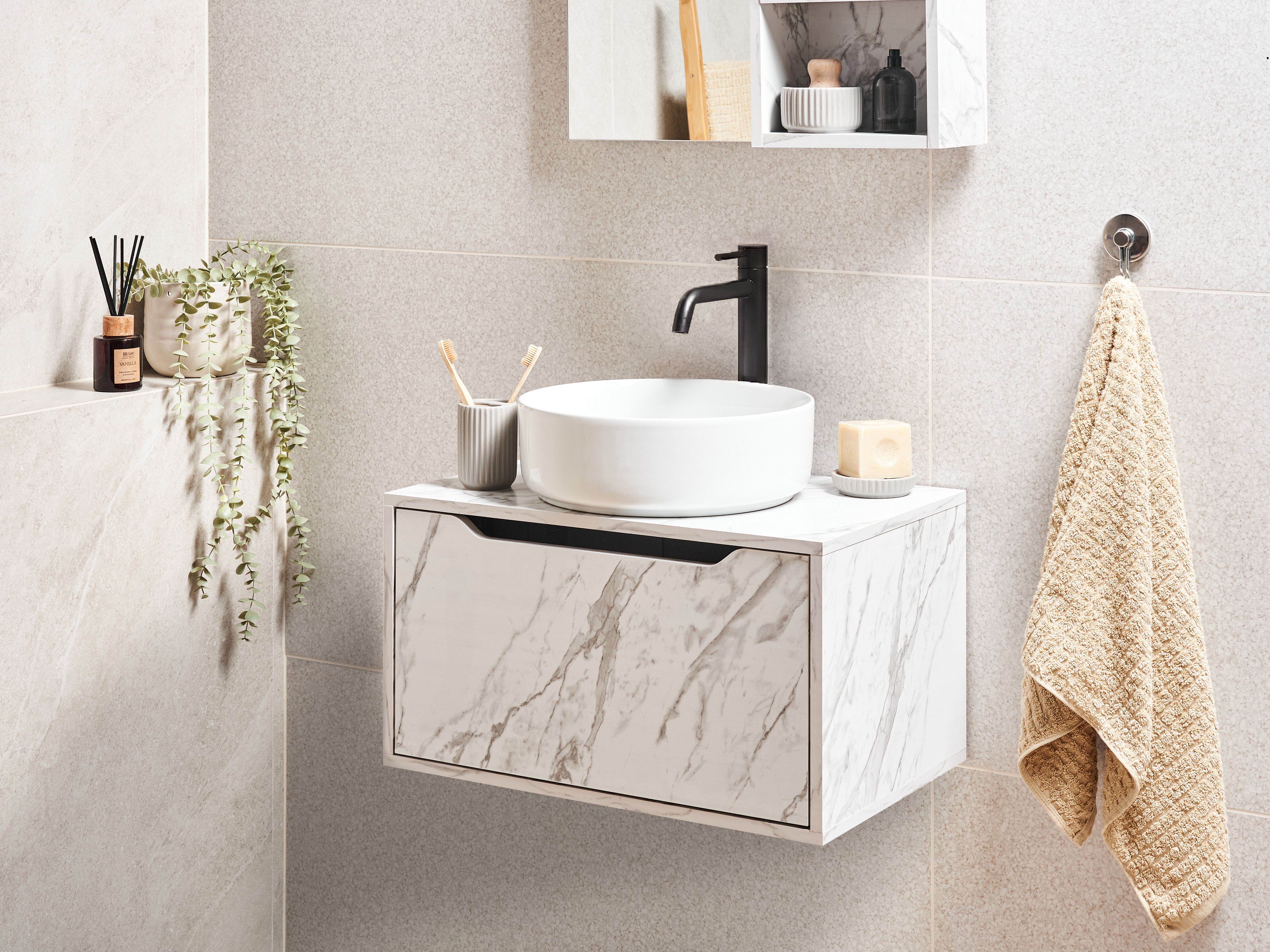 Wall Mounted Vanity Unit PETROLINA 60 cm White Marble