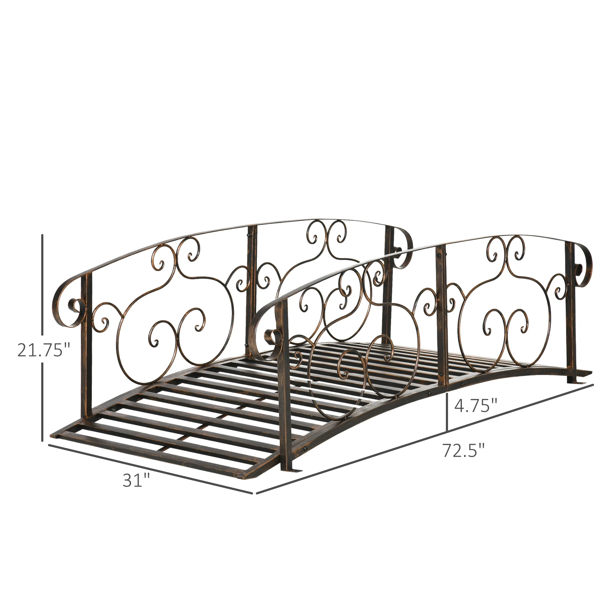 QISHENSHUI 6FT Durable Wooden Garden Bridge �C Solid Timber Construction with Sturdy Safety Rails for Stylish Decorative Accents Over Ponds, Streams & Garden Water Features, Bronze