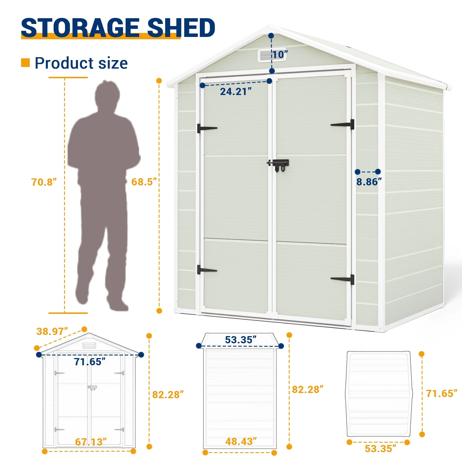 ECOPATIO Outdoor Storage Shed 5x3 FT, Resin Garden Shed for Bike, Tool, Plastic Outside Sheds & Outdoor Storage Storage Box with Lockable Door for Backyard, Patio, Lawn, Sandstone - Image 22