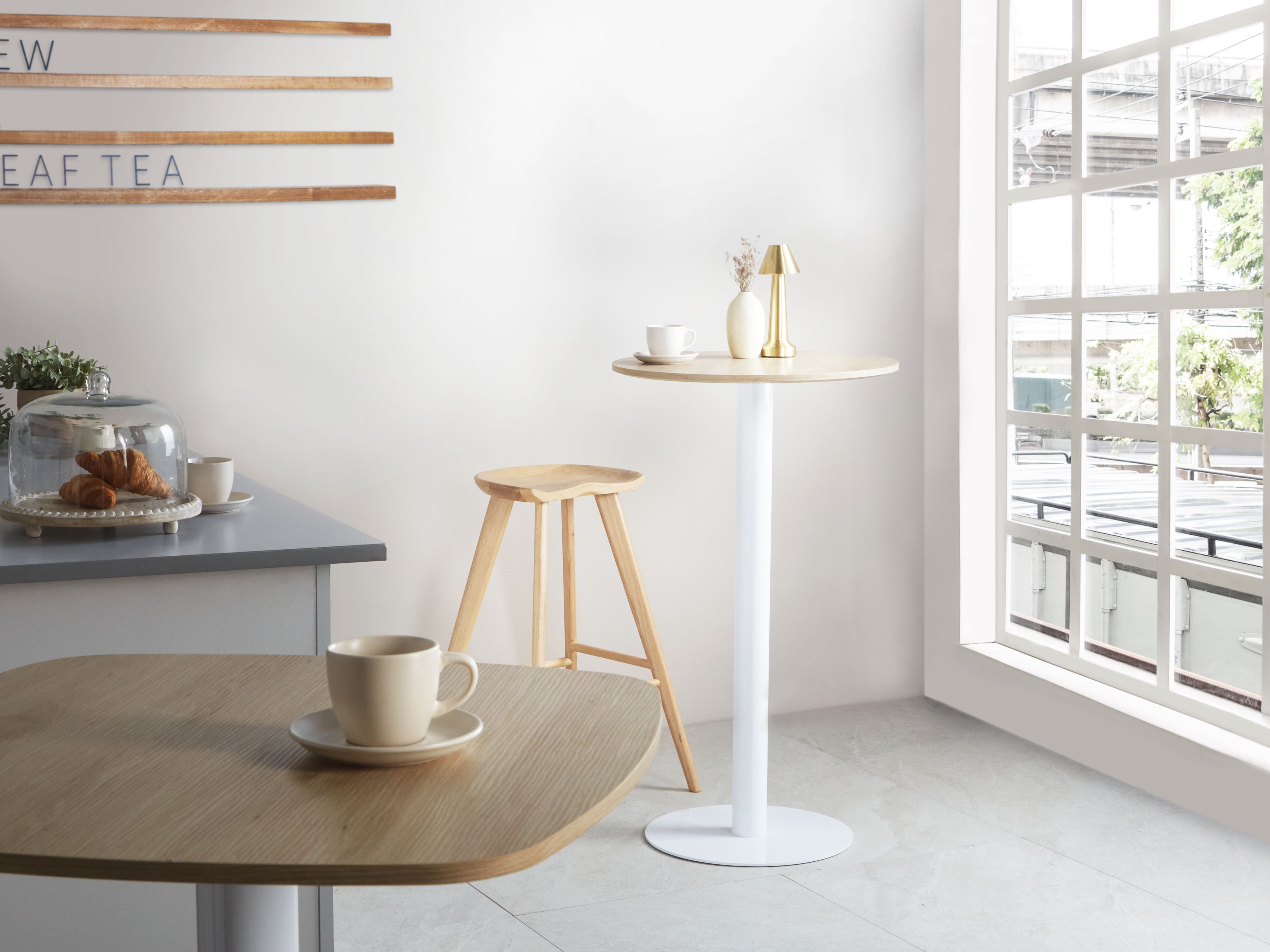 Bar Table MORELLA Light Brown/ White 60 cm 60 cm