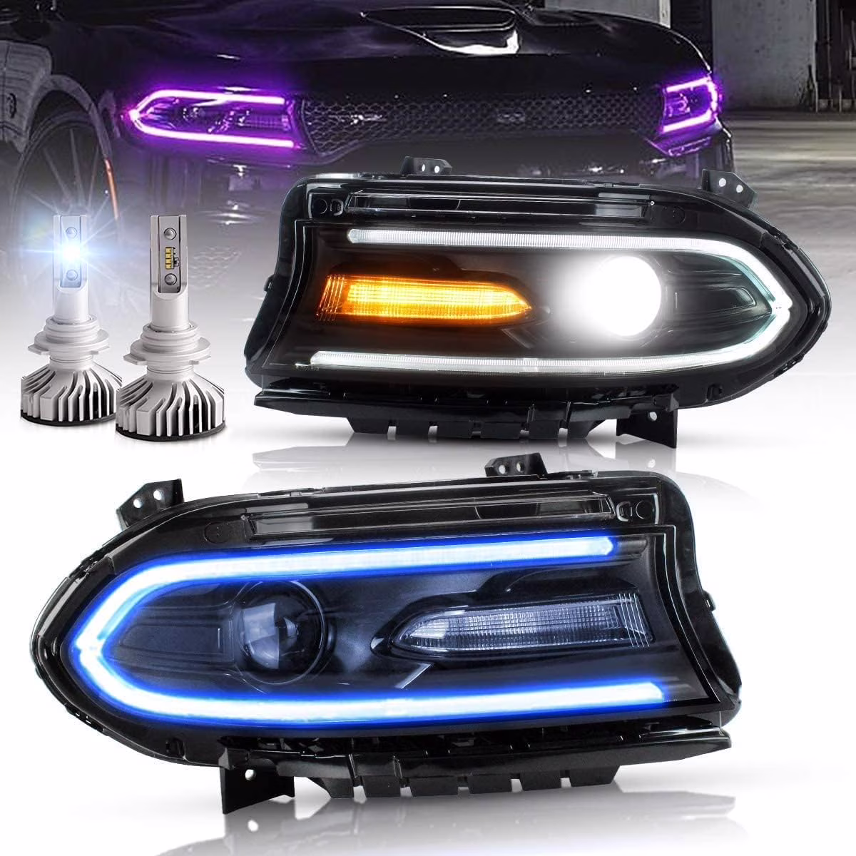 VLAND for Dodge Charger 2011 2012 2013 2014 Dual Beam Projector Headlights Replacement Assembly - Image 3