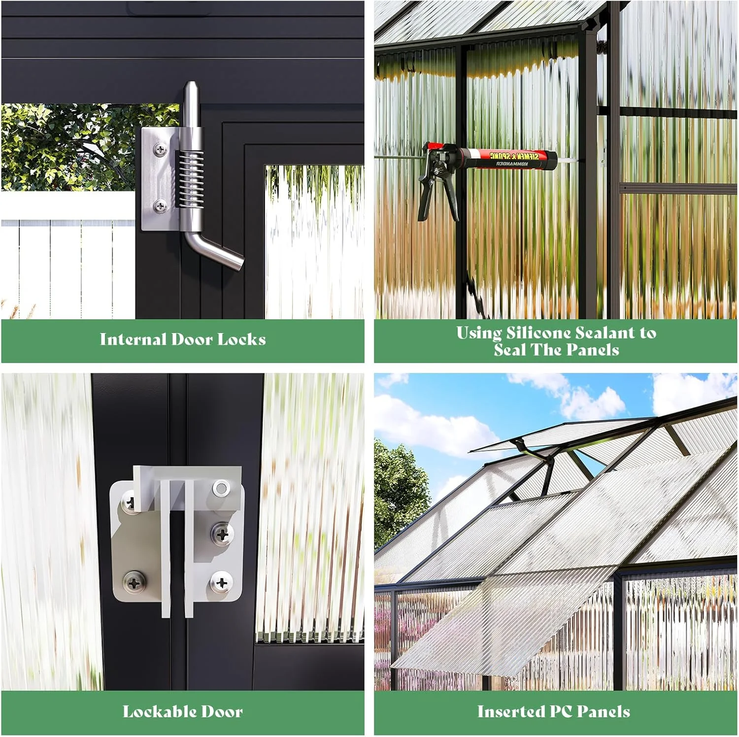 Jocisland 8x8x7 FT Polycarbonate Walk-In Greenhouse with Aluminum Frame, 2 Top-Opening Windows & 2 Swing Doors, Heavy Duty for Outdoor Garden Use, Black - Image 6
