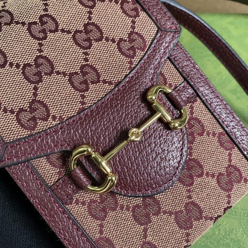 Replica Gucci Horsebit 1955 Mini Bag 625615 In Burgundy Gg Canvas1:1High-quality replica