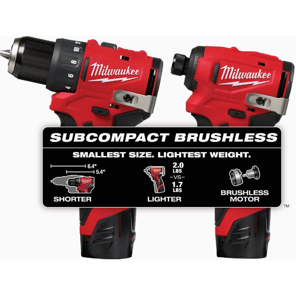 Milwaukee M12 2-Tool Brushless Subcompact Drill/Driver & Impact Driver Combo Kit with (2) Batteries & Charger