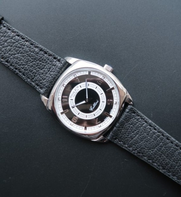 Replica Rolex Cellini Danaos 4243 SS Black/White Dial Black Leather Strap A2824 - Top club