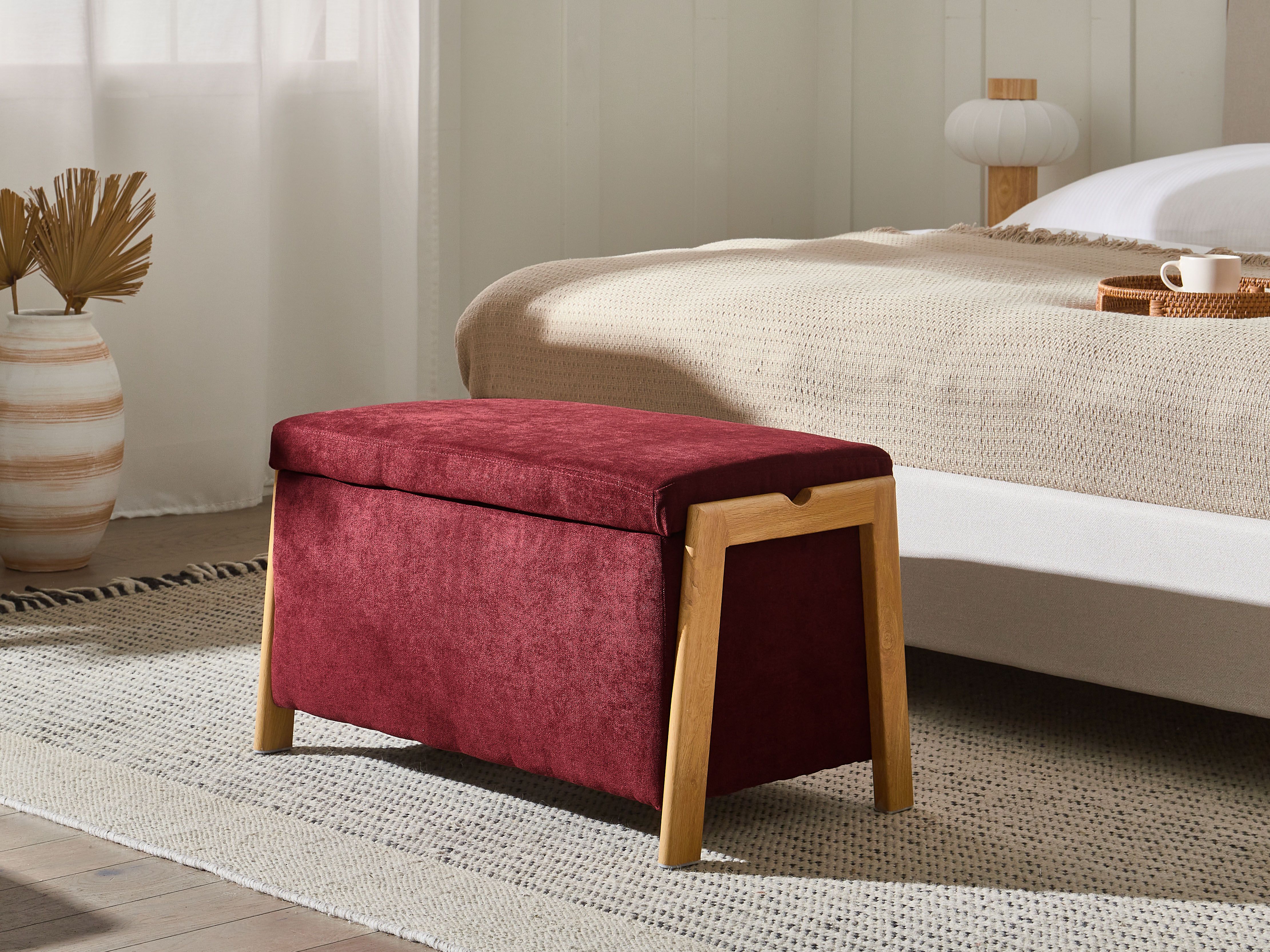 Upholstered Storage Bench EDLAND Fabric Burgundy