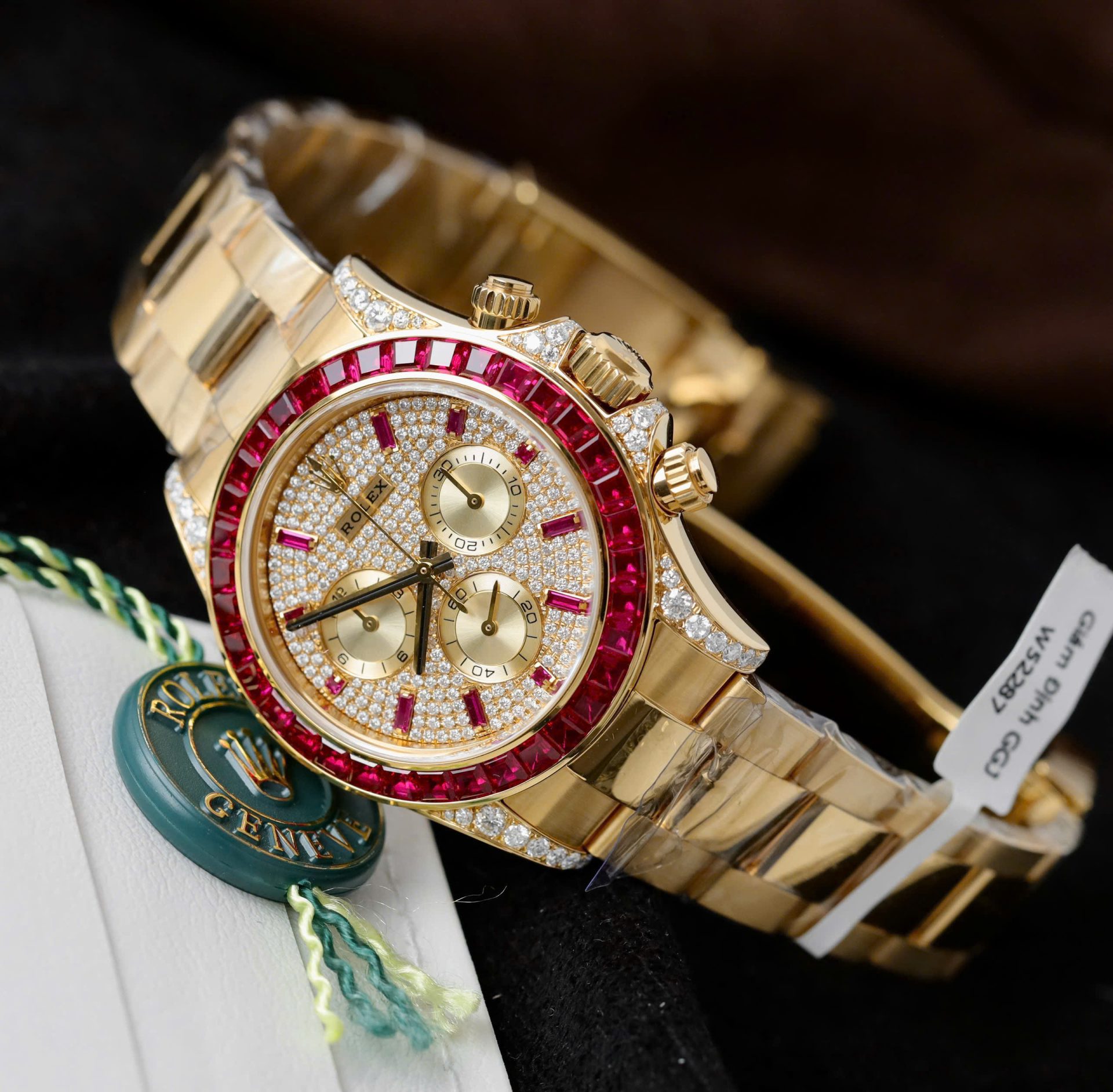 Rolex Daytona 126598TRU Replica Watches Custom Gold Wrapped + Ruby + Diamonds Moissanite 40mm - Elite Watch Atelier
