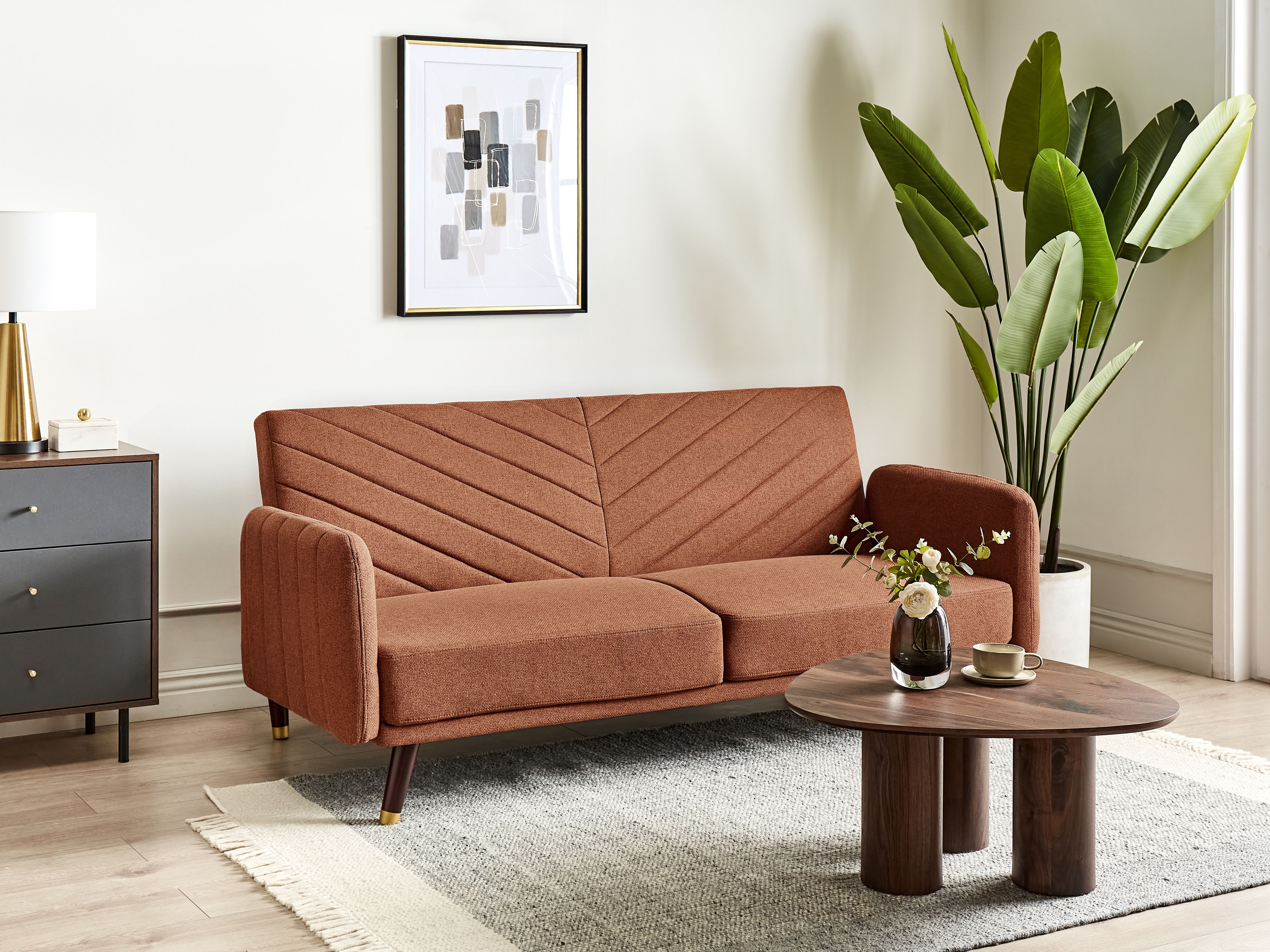 Sofa Bed 3 Seater SENJA Faux Linen Orange