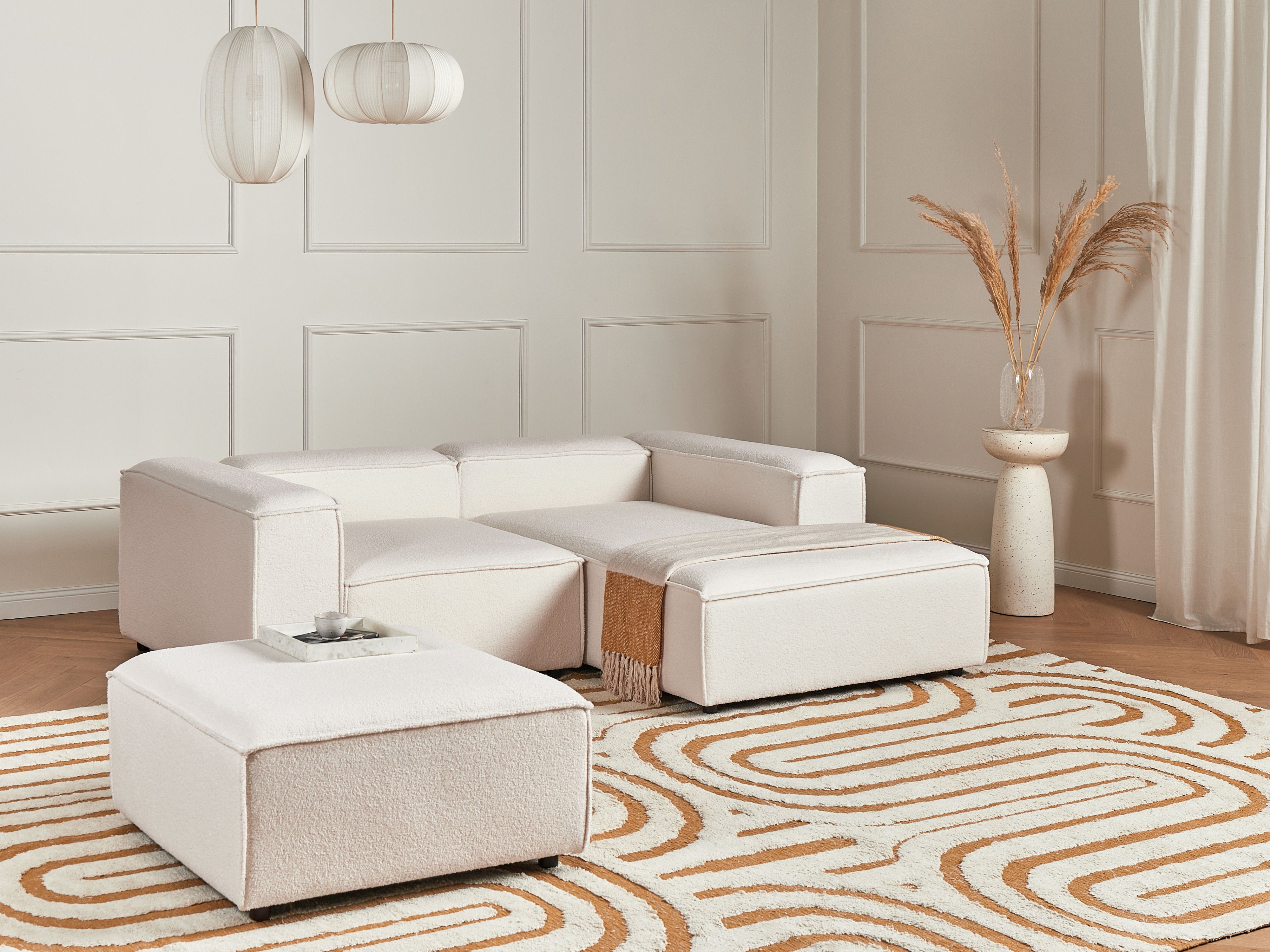Modular Corner Sofa 2 Seater ARDAL Boucle Off-White with Ottoman Left Hand