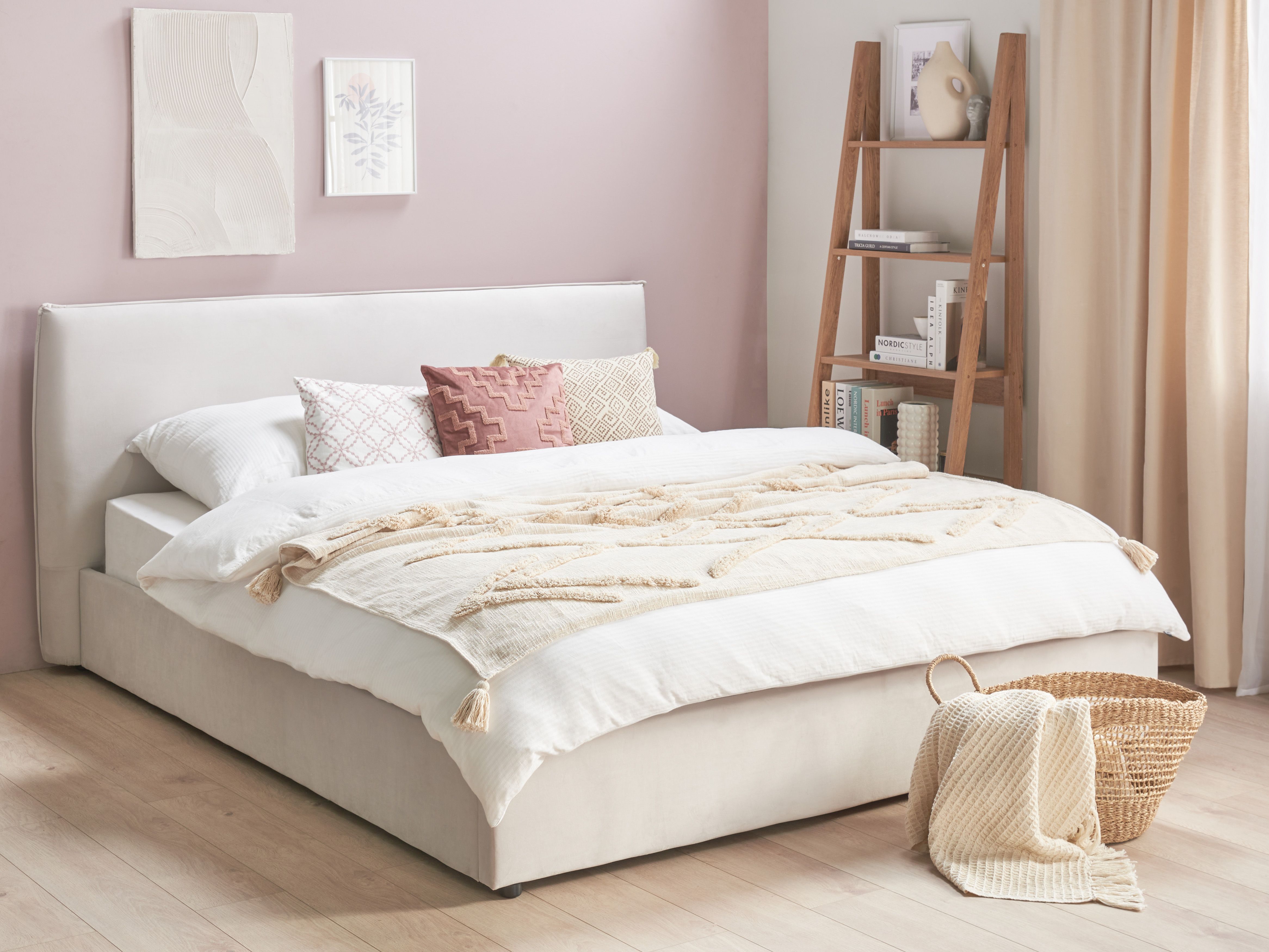 Ottoman Bed Velvet LAVAUR 180 x 200 cm (EU Super King) Off-White