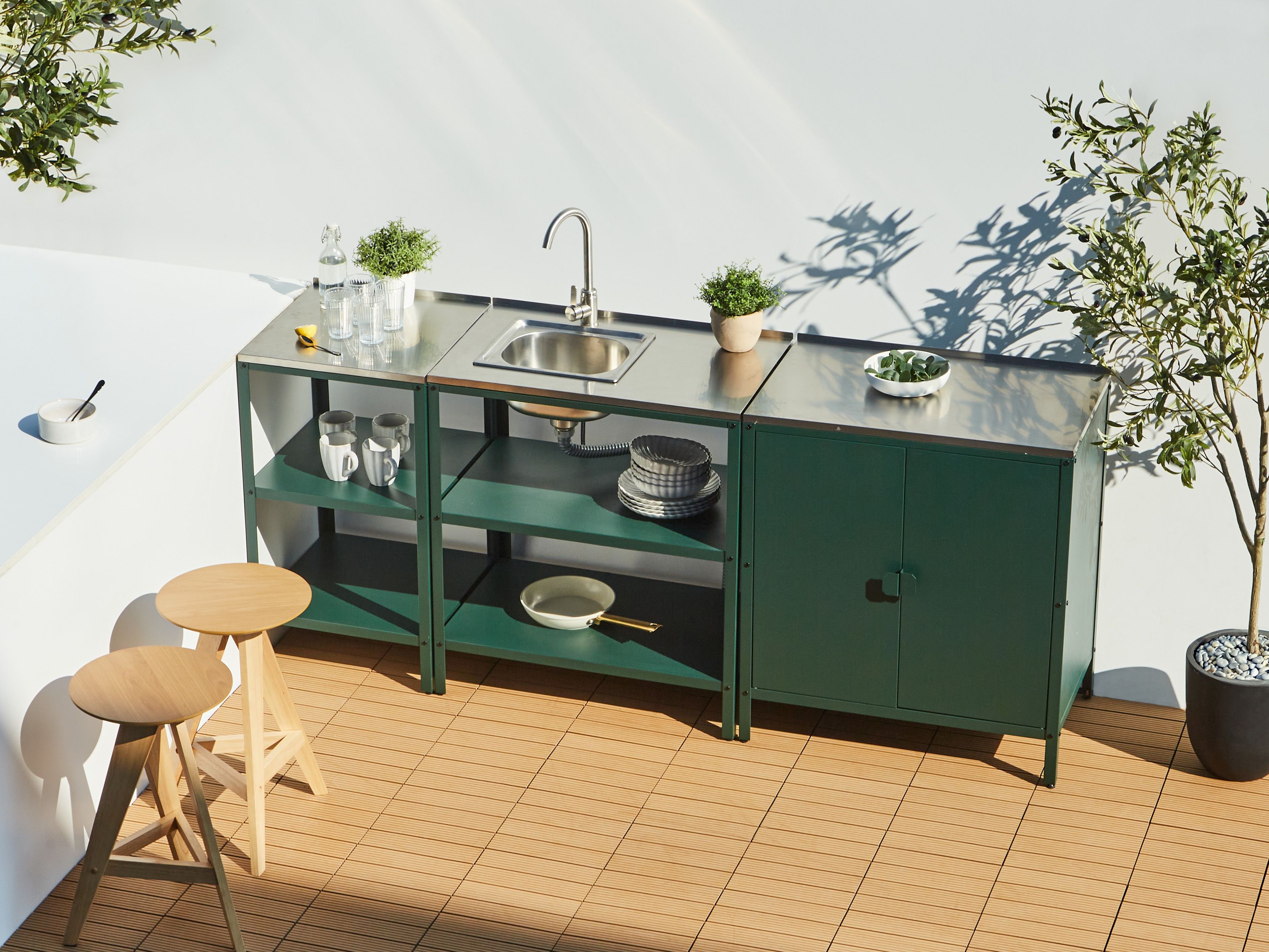 3 Piece Outdoor Kitchen Set with Sink VILAMA Metal Green