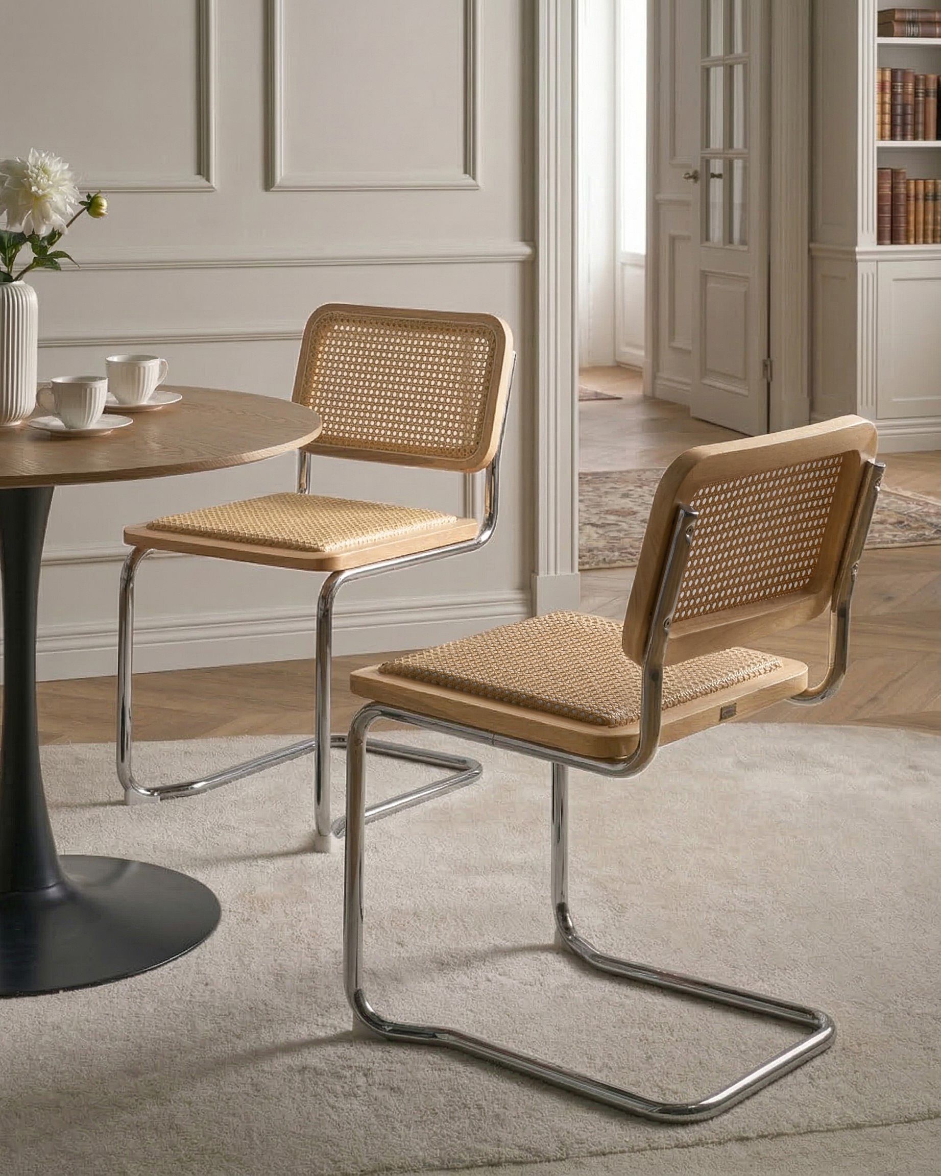 Set of 2 Dining Chairs CORDOVA Rattan Light Brown