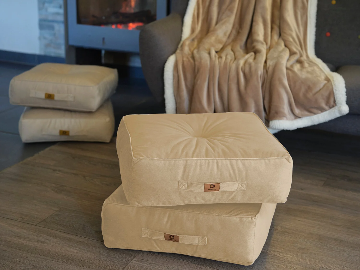 Pouf en velours 50 x 50 x 14 cm ensemble de 2 - crème