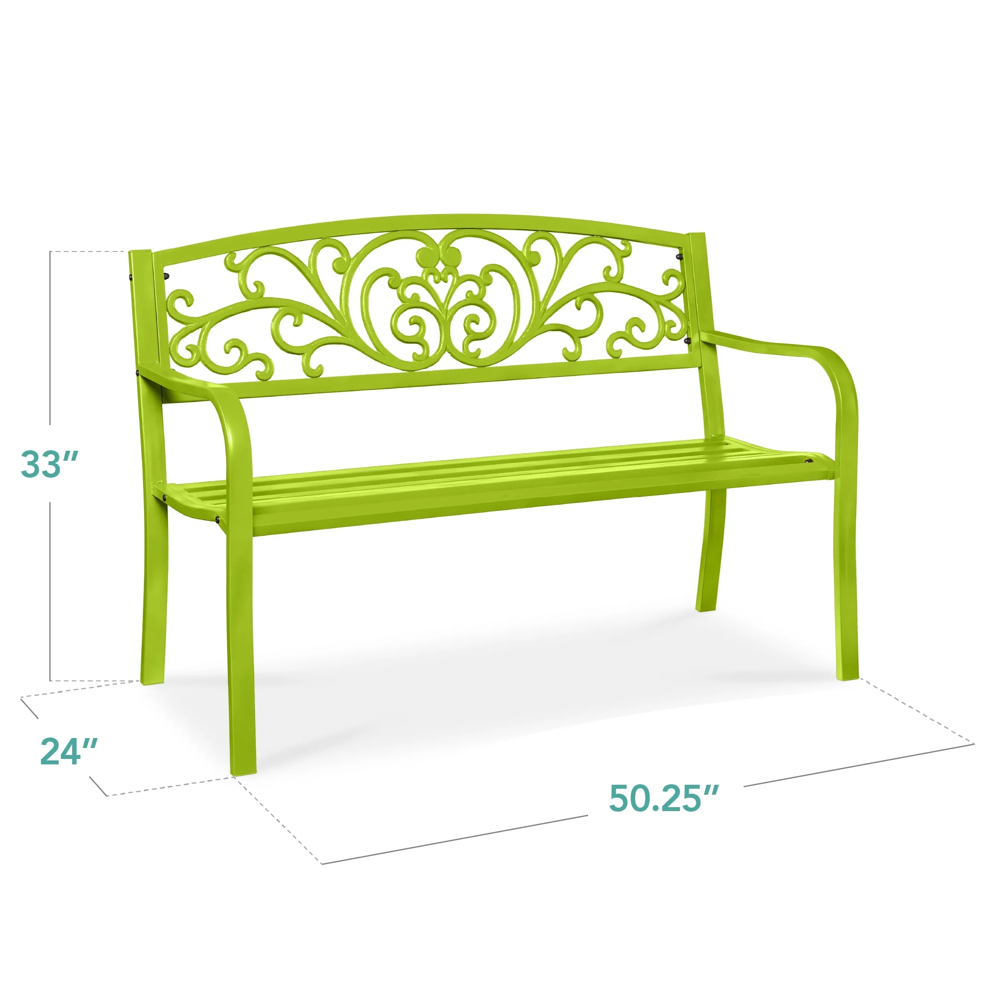 Best Choice Products Outdoor Steel Bench Garden Patio Porch Furniture w/ Floral Design Backrest - Black - Image 101