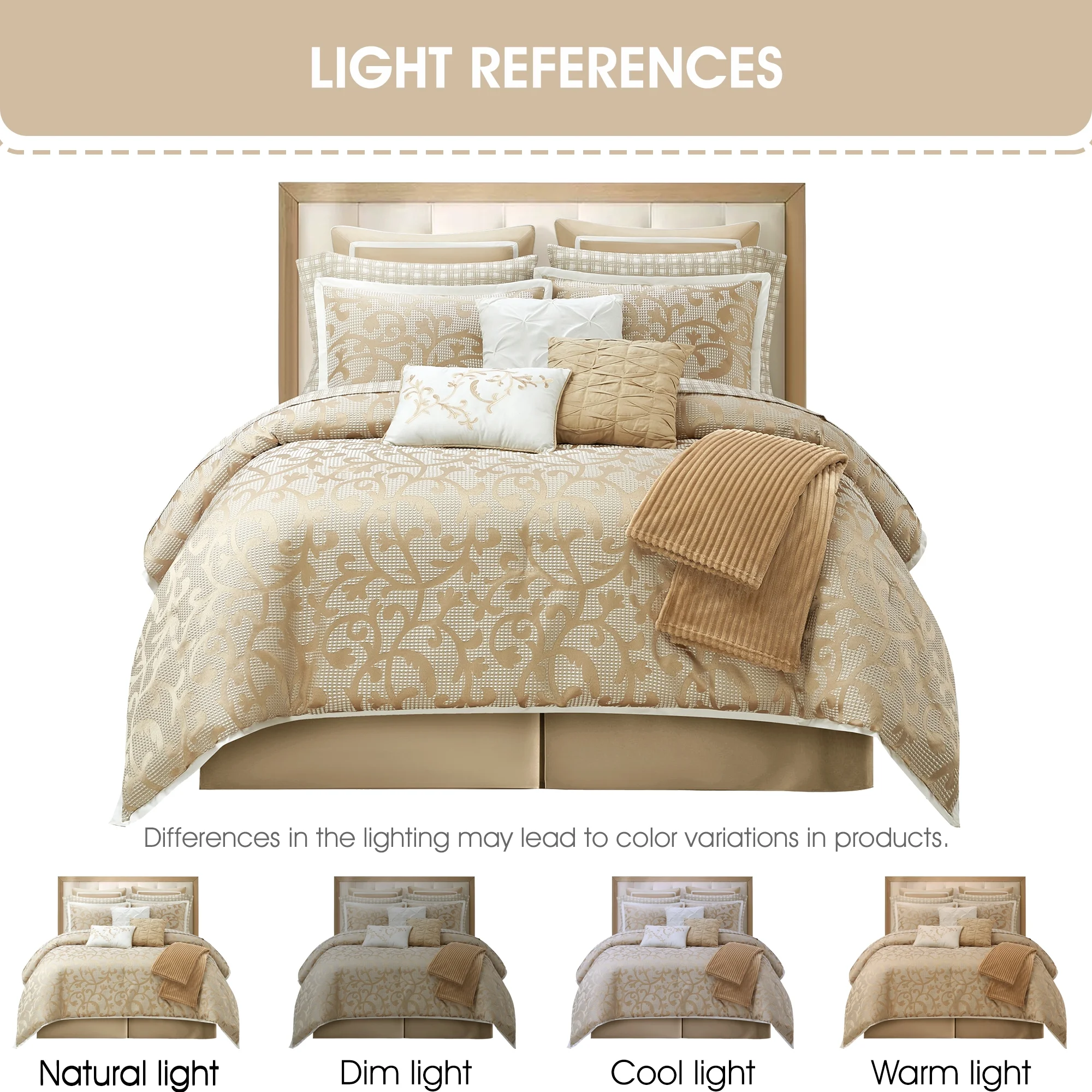 Lanco Smoke Grey Comforter Set California King Size, 9 Piece Jacquard Floral Bedding Set, All Season, Ultra-Soft, Matching Pillows & Shams, Bed Skirt - Image 27