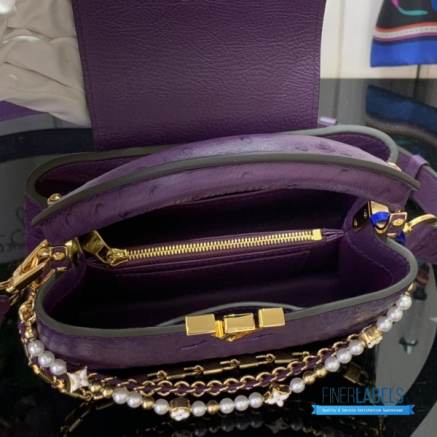 Purple Ostrich Leather Mini Handbag with Pearl Chain Detail1:1High-quality replica