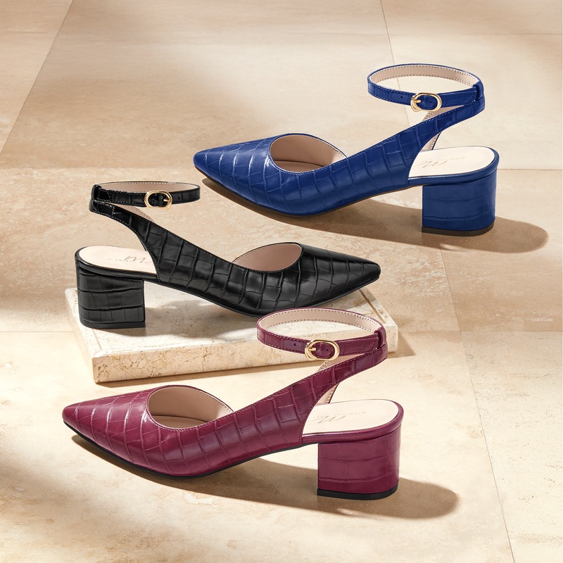 Midnight Velvet Women's Faux Leather Croco Pump with Ankle Strap - MIDNIGHT VELVET CATALOG